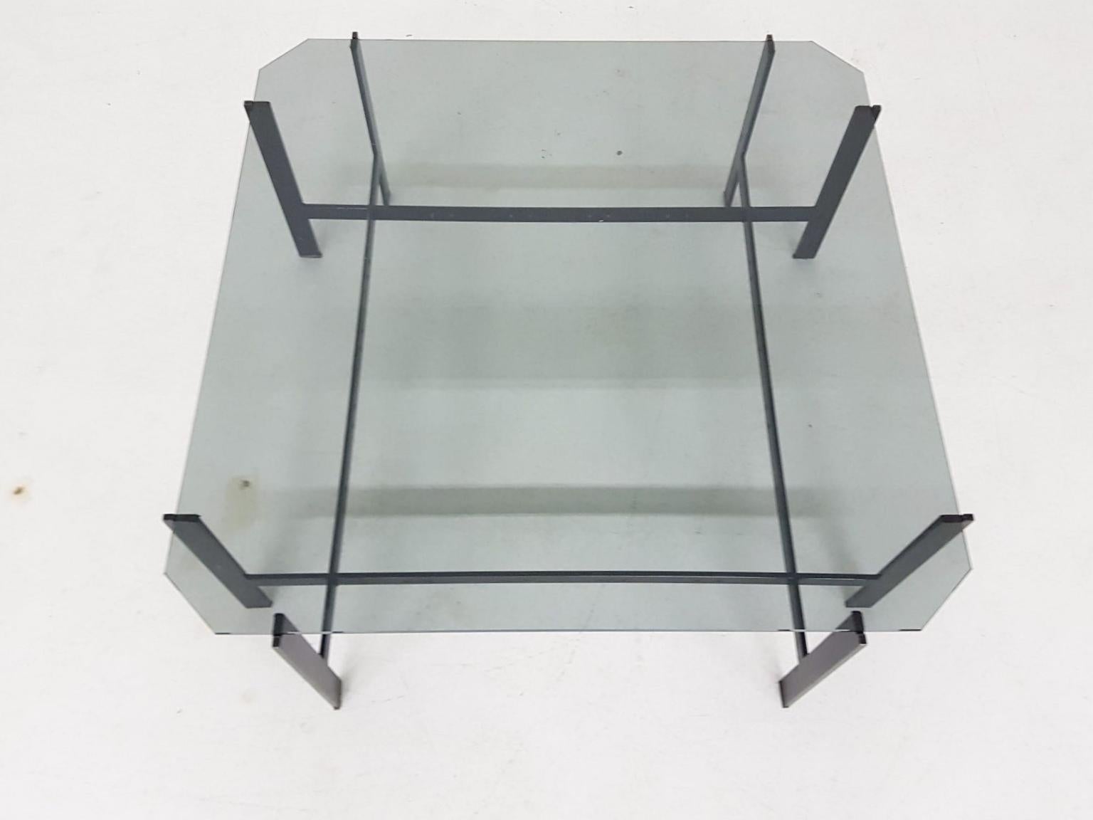 20th Century Minimalistic Geometric Mid-Century Modern Glass and Steel Coffee Table, 1960