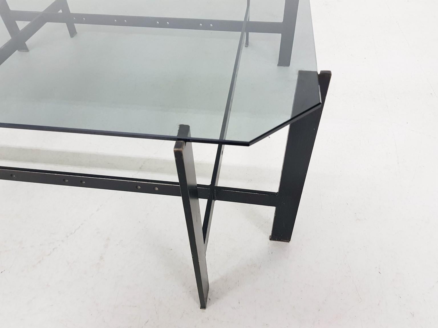 Minimalistic Geometric Mid-Century Modern Glass and Steel Coffee Table, 1960 1