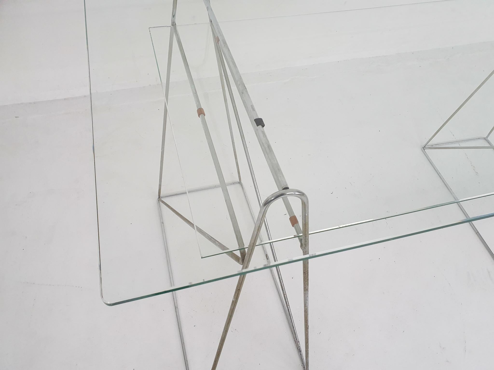 Minimalistic glass and metal desk, France 1970's For Sale 3