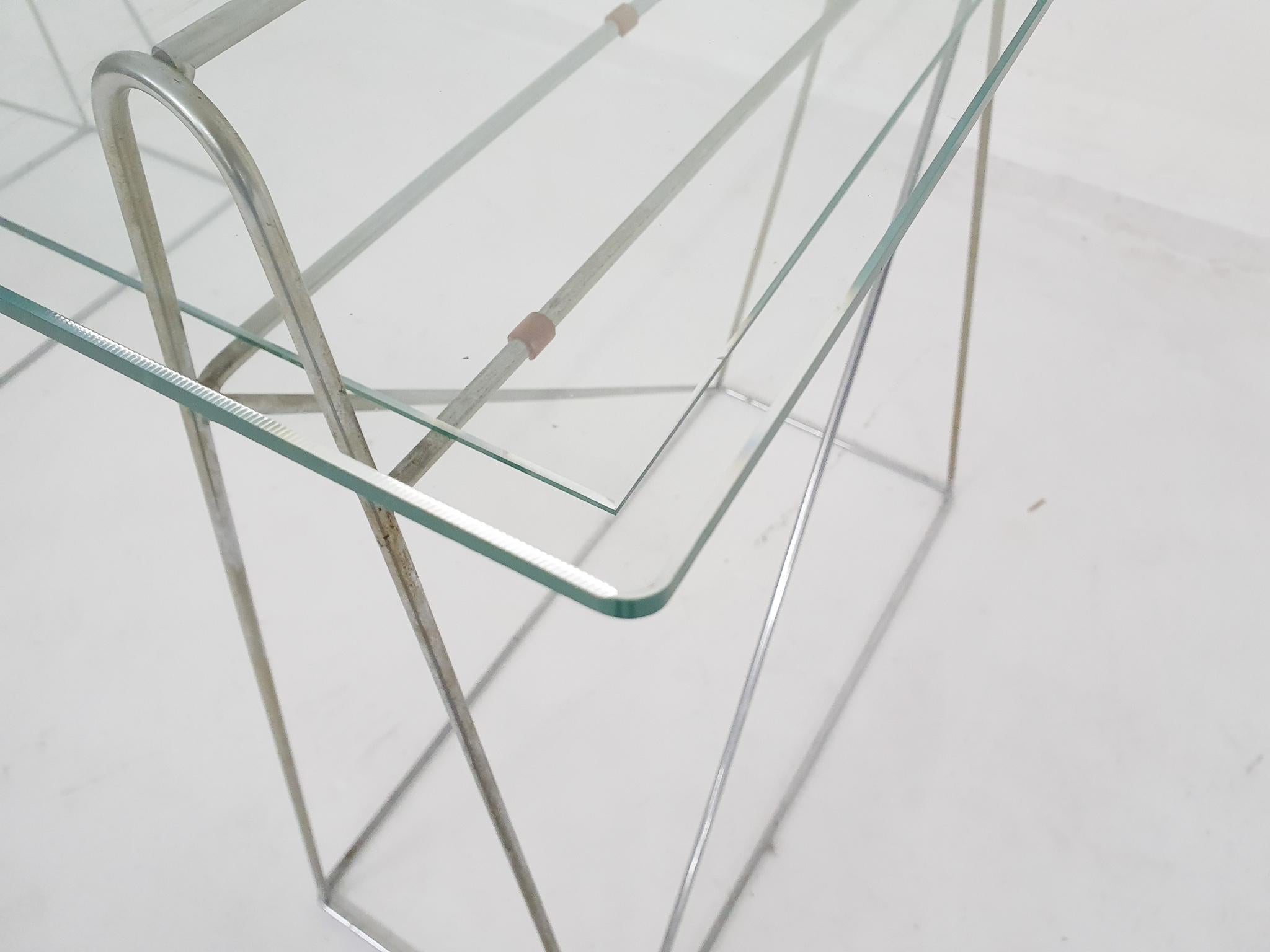 Minimalistic glass and metal desk, France 1970's For Sale 6