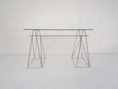 Minimalistic glass and metal desk, France 1970's
