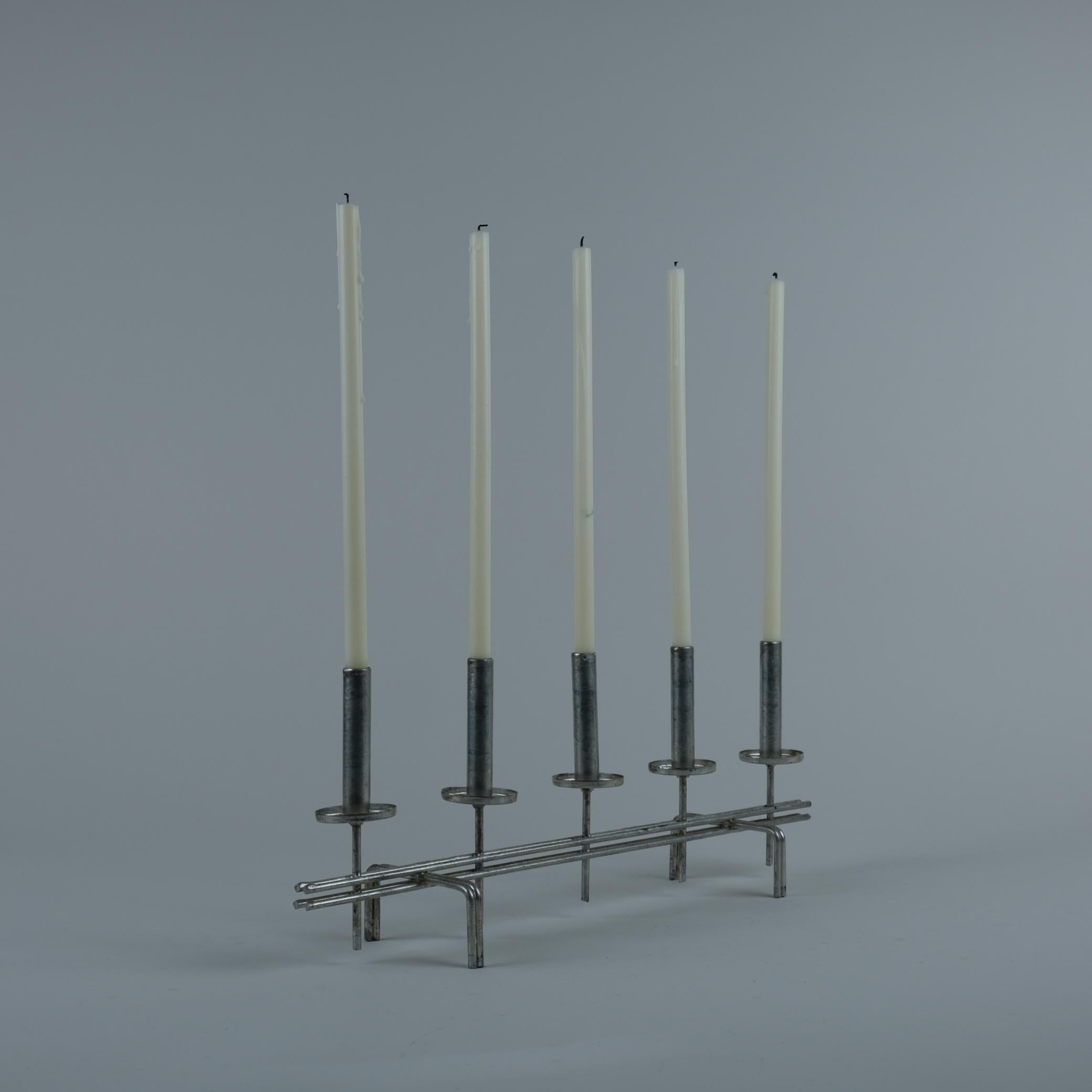 Scandinavian Modern Minimalistic Handmade Paavo Tynell Tin Candelabra, 1960s For Sale