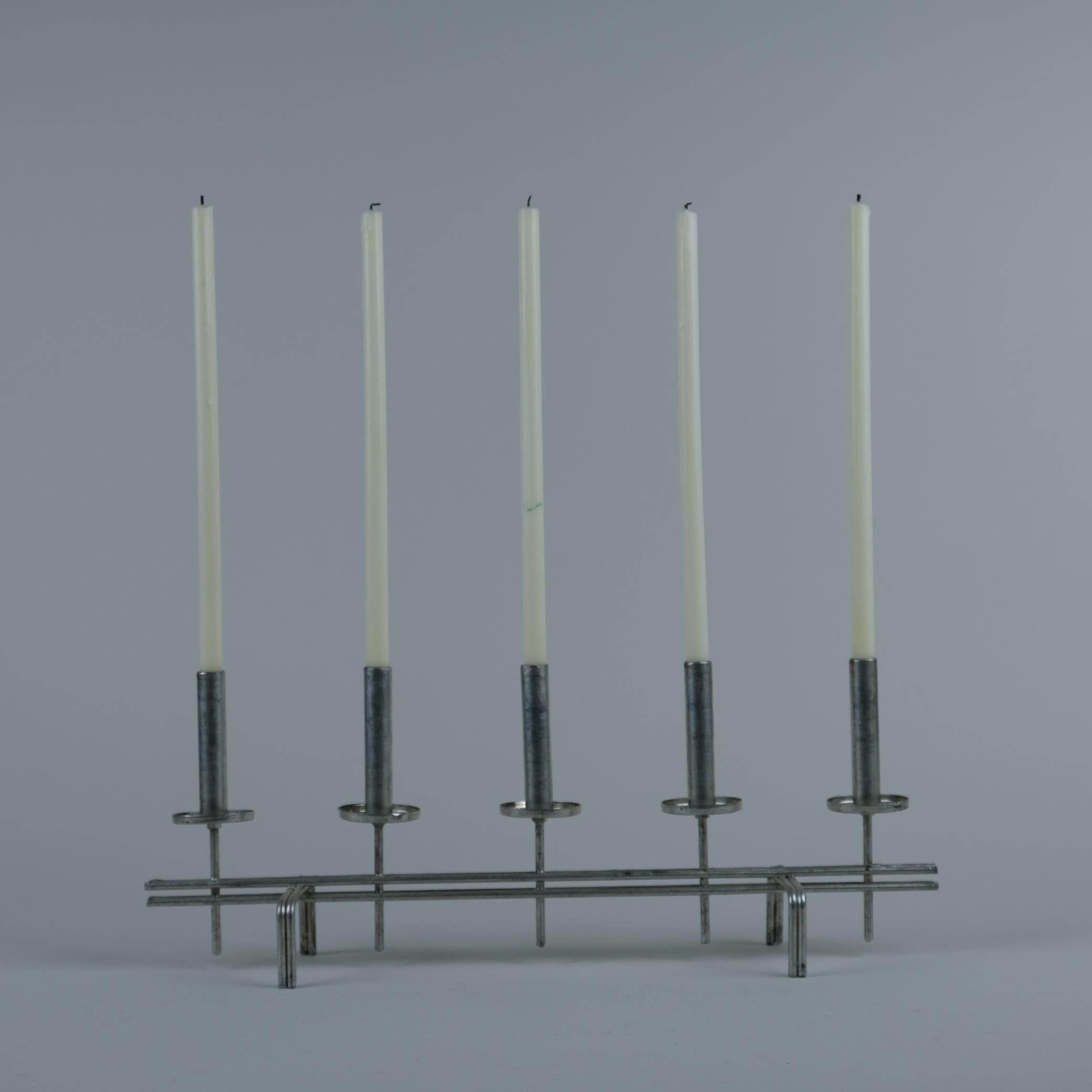 Minimalistic Handmade Paavo Tynell Tin Candelabra, 1960s In Good Condition For Sale In Helsinki, FI