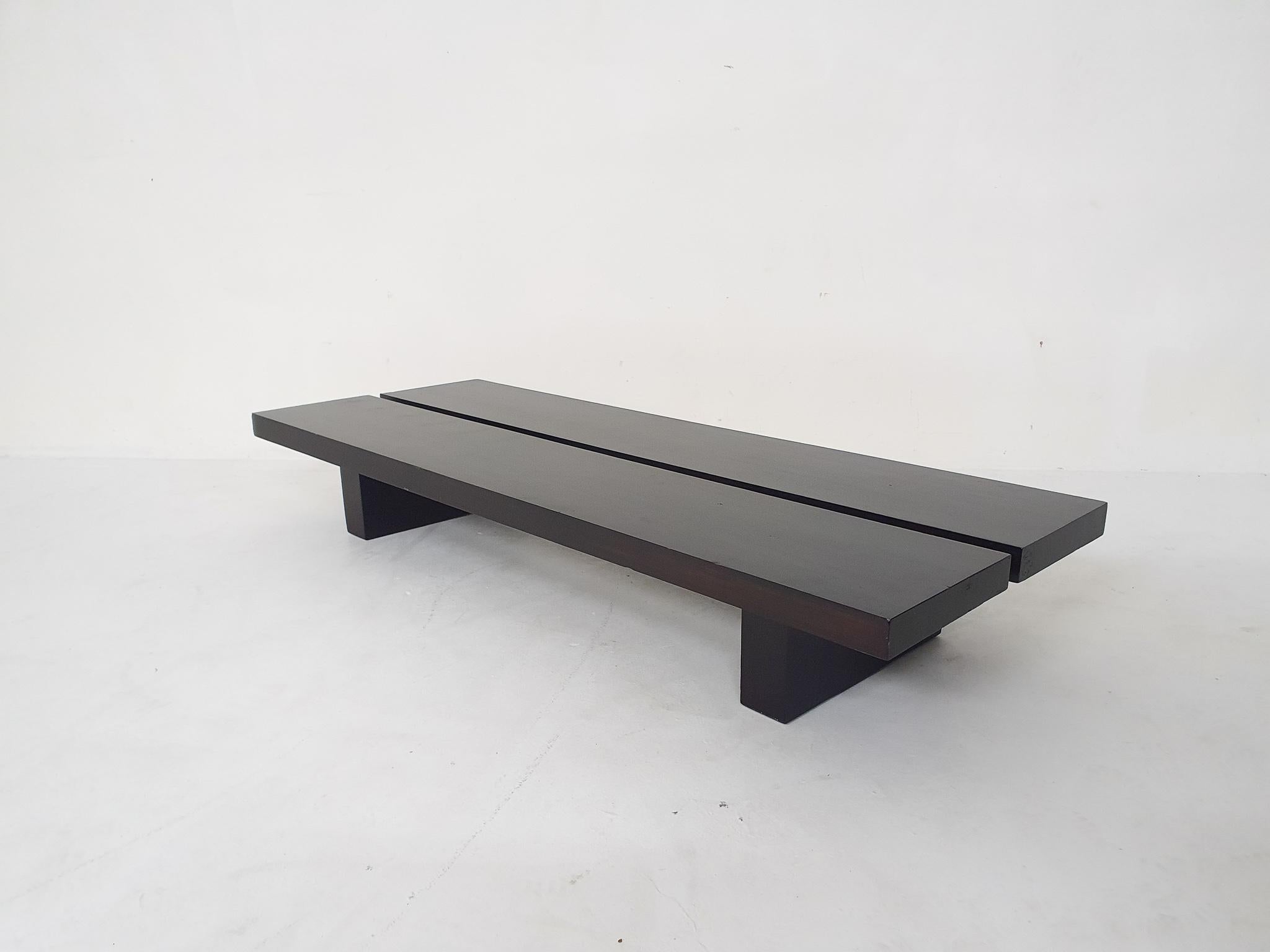 Solid wooden bench or coffee table. Wabi sabi, japandi style.
With beautiful joints.