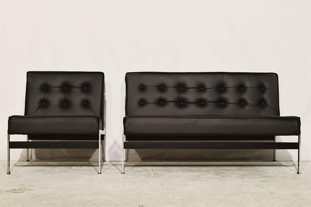 Dutch Minimalistic Leather Lounge Set '020' by Kho Liang Ie for Artifort, 1950s For Sale