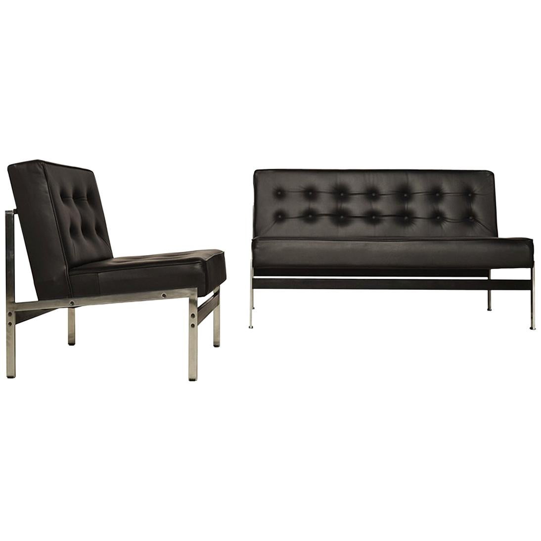 Minimalistic Leather Lounge Set '020' by Kho Liang Ie for Artifort, 1950s For Sale