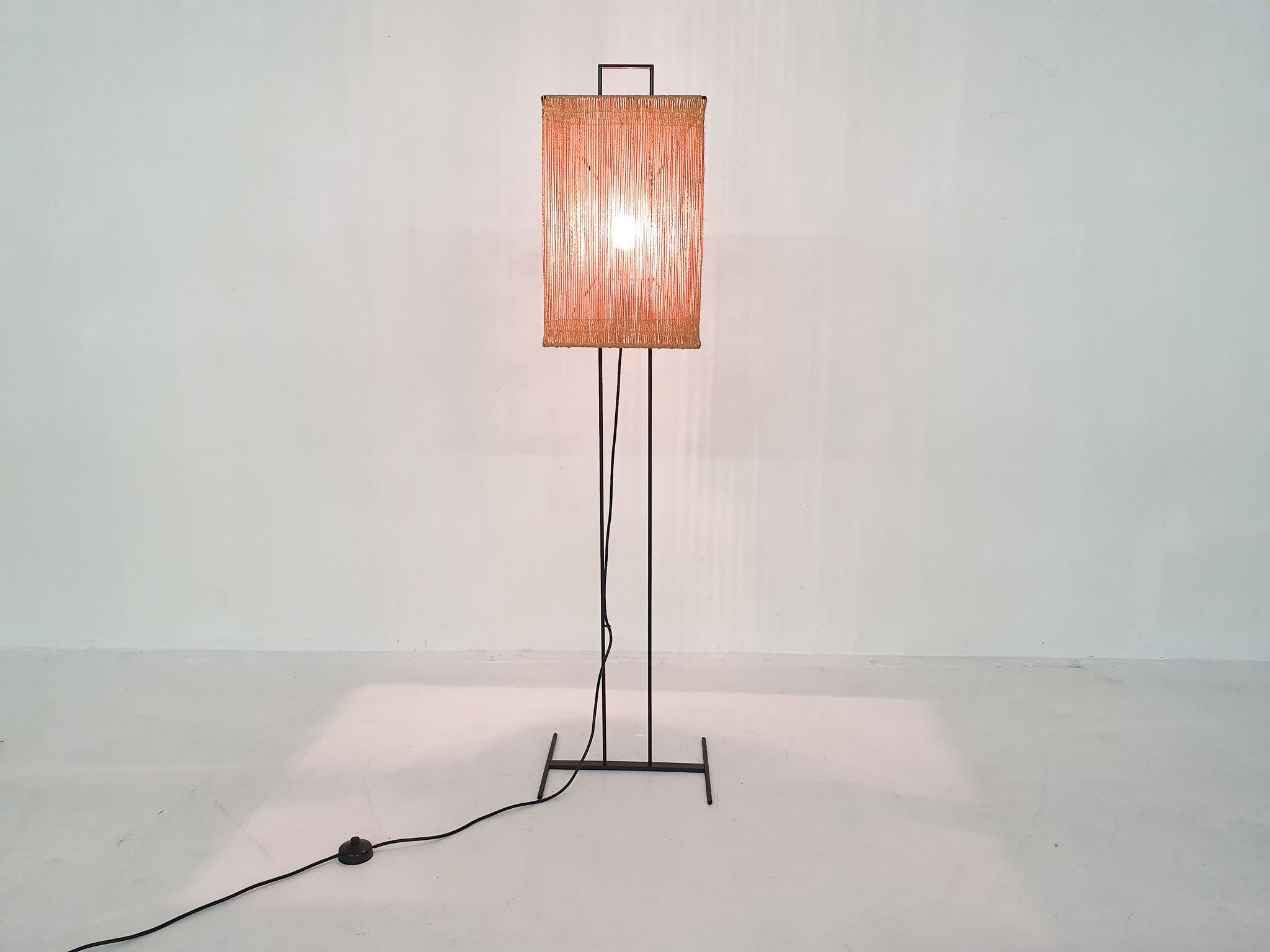 Mid-Century Modern Minimalistic Metal and Sisal Floor Lamp Attrb. Ib Fabiansen, Denmark 1950's For Sale