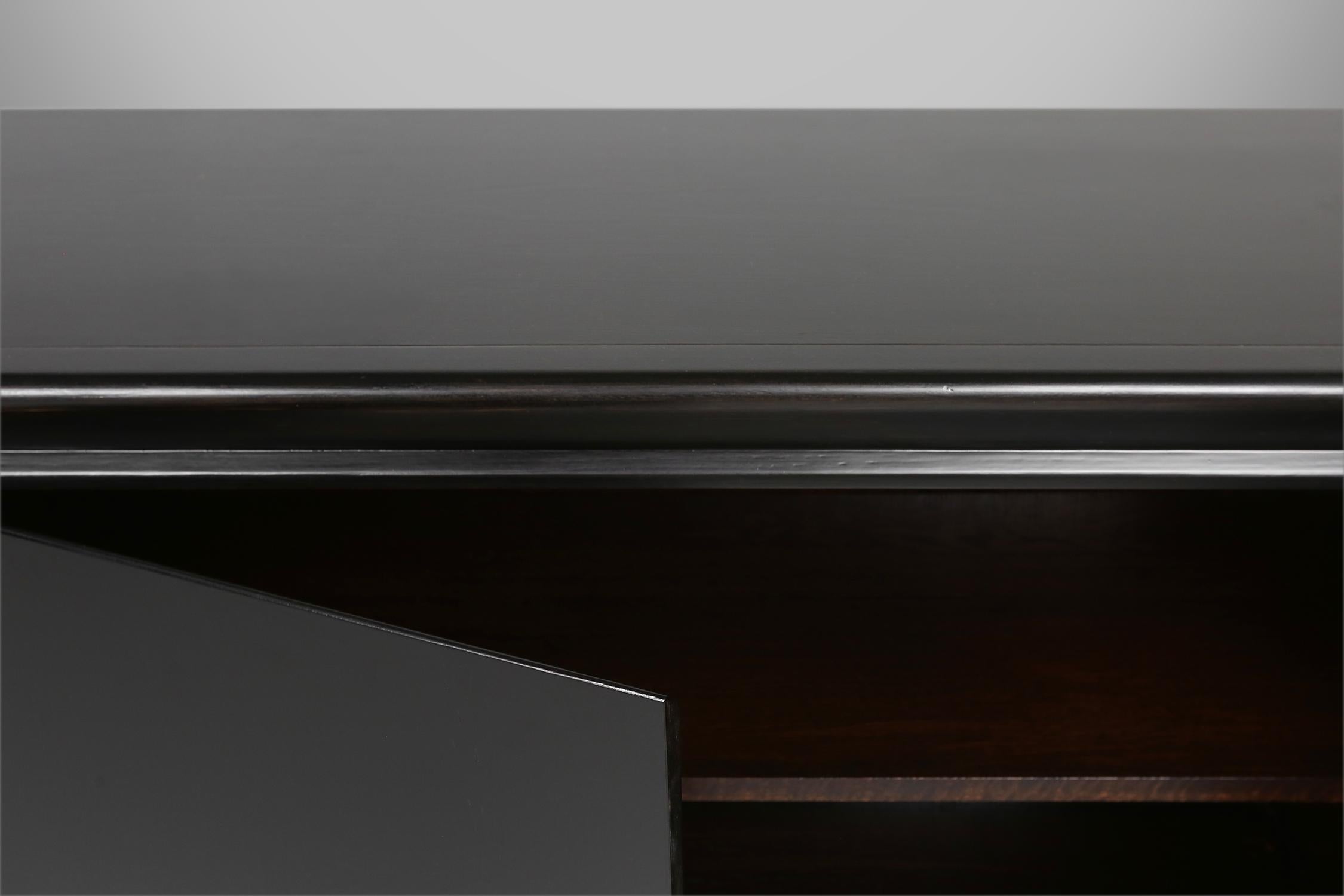 Minimalistic mid-century black lacquered sideboard, Belgium, 1960s For Sale 3