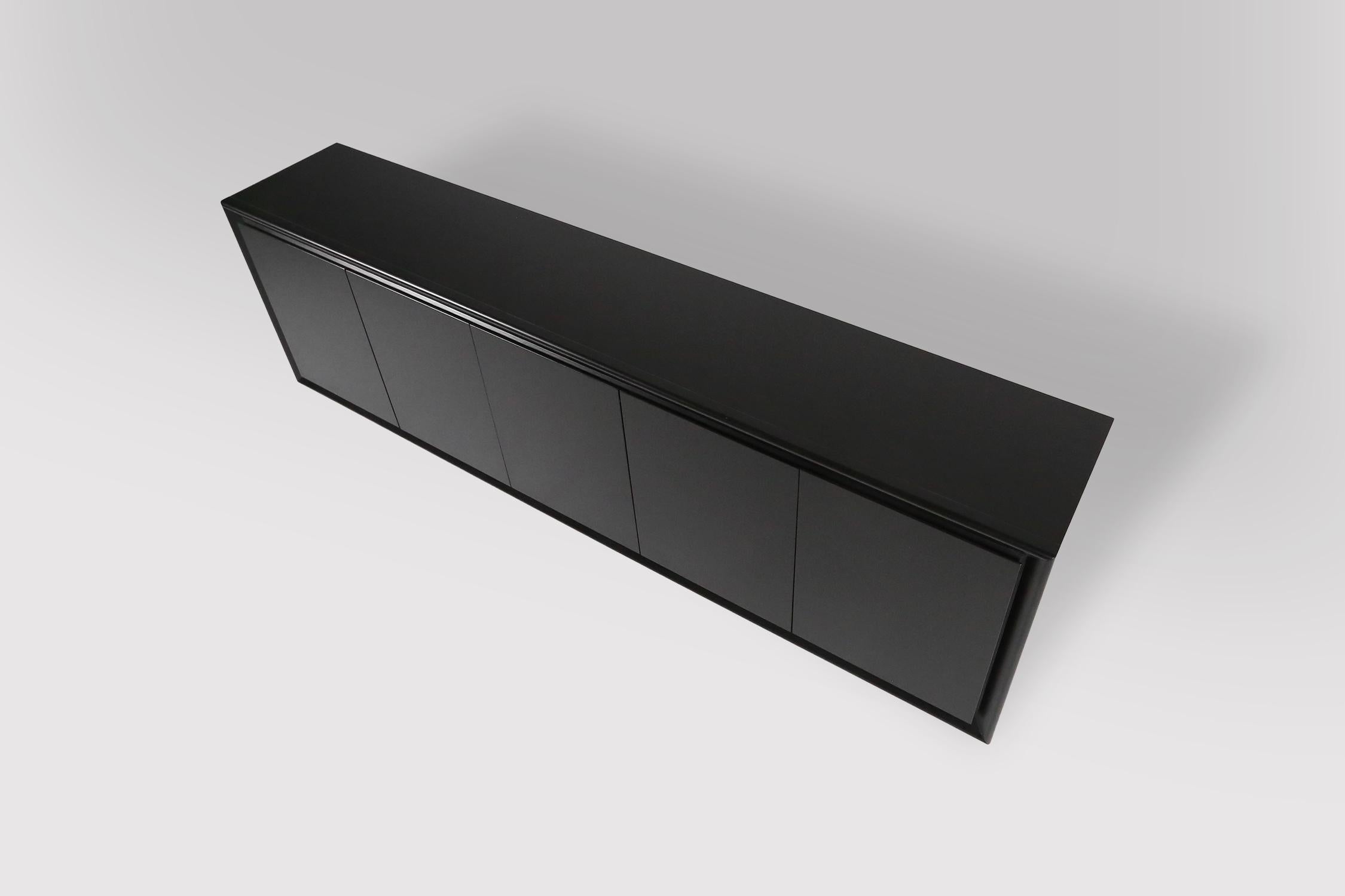 Minimalistic mid-century black lacquered sideboard, Belgium, 1960s For Sale 4