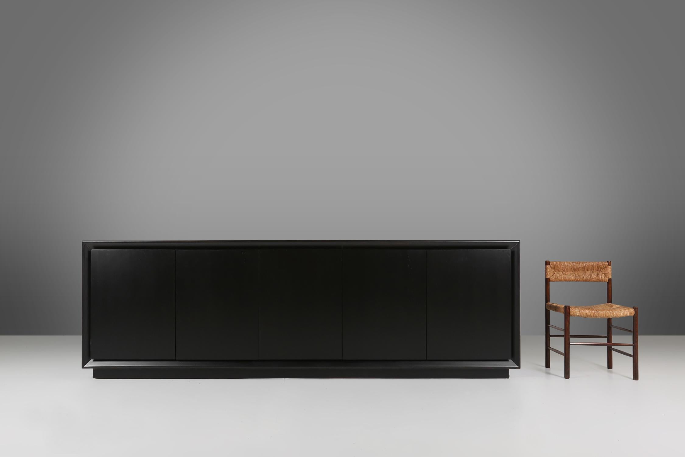 Minimalistic mid-century black lacquered sideboard, Belgium, 1960s For Sale 11