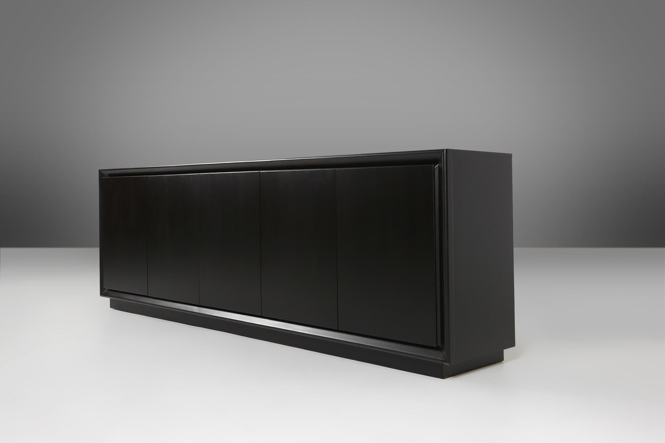 Mid-Century Modern Minimalistic mid-century black lacquered sideboard, Belgium, 1960s For Sale