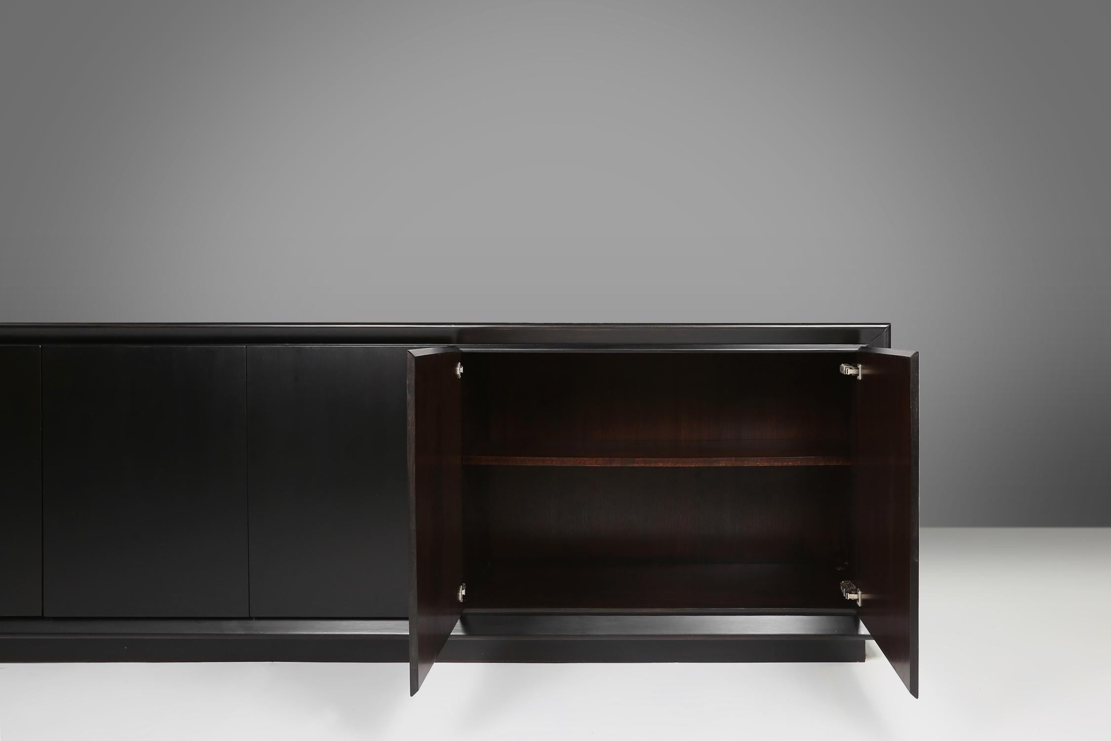 Minimalistic mid-century black lacquered sideboard, Belgium, 1960s For Sale 1