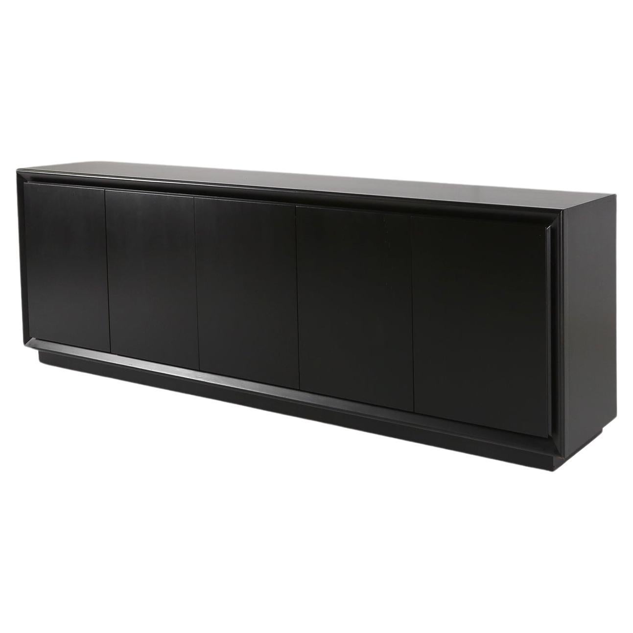 Minimalistic mid-century black lacquered sideboard, Belgium, 1960s For Sale