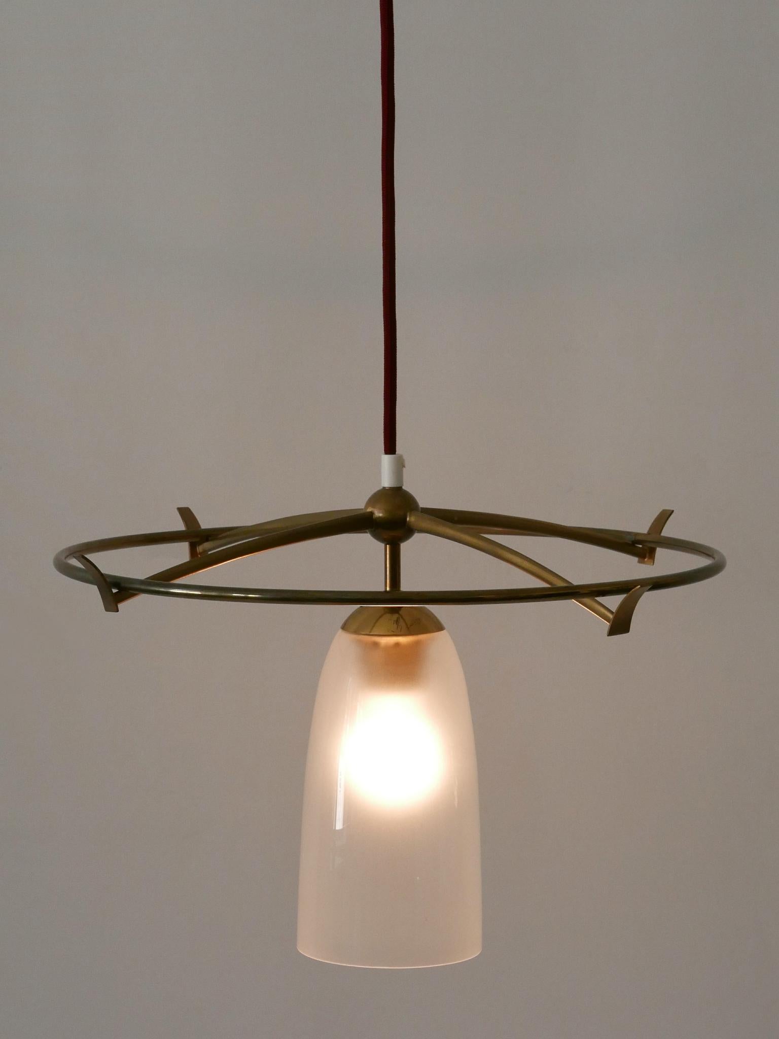 Minimalistic Mid-Century Modern Brass & Glass UFO Pendant Lamp Germany, 1950s For Sale 6