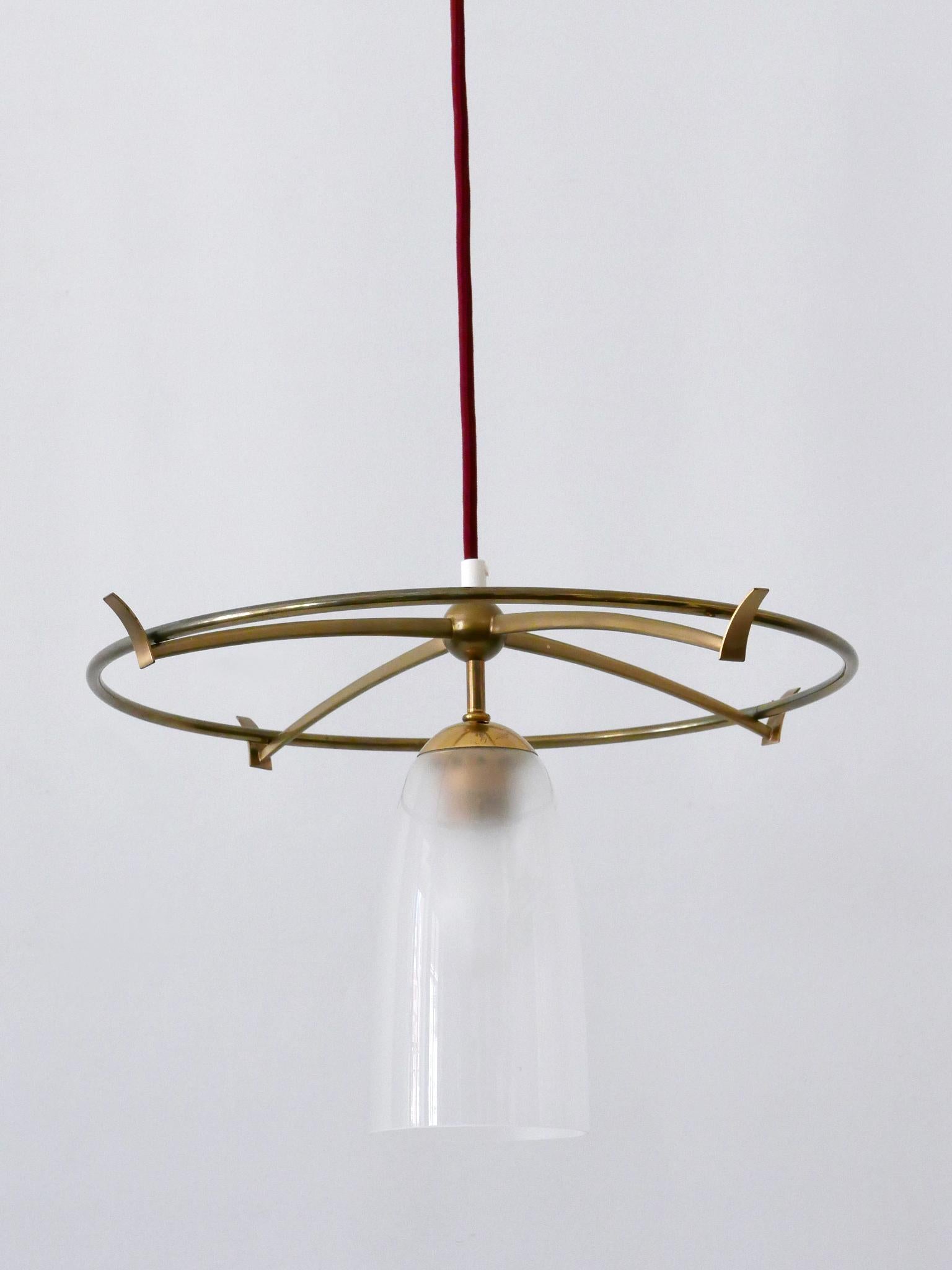 Minimalistic Mid-Century Modern Brass & Glass UFO Pendant Lamp Germany, 1950s For Sale 7