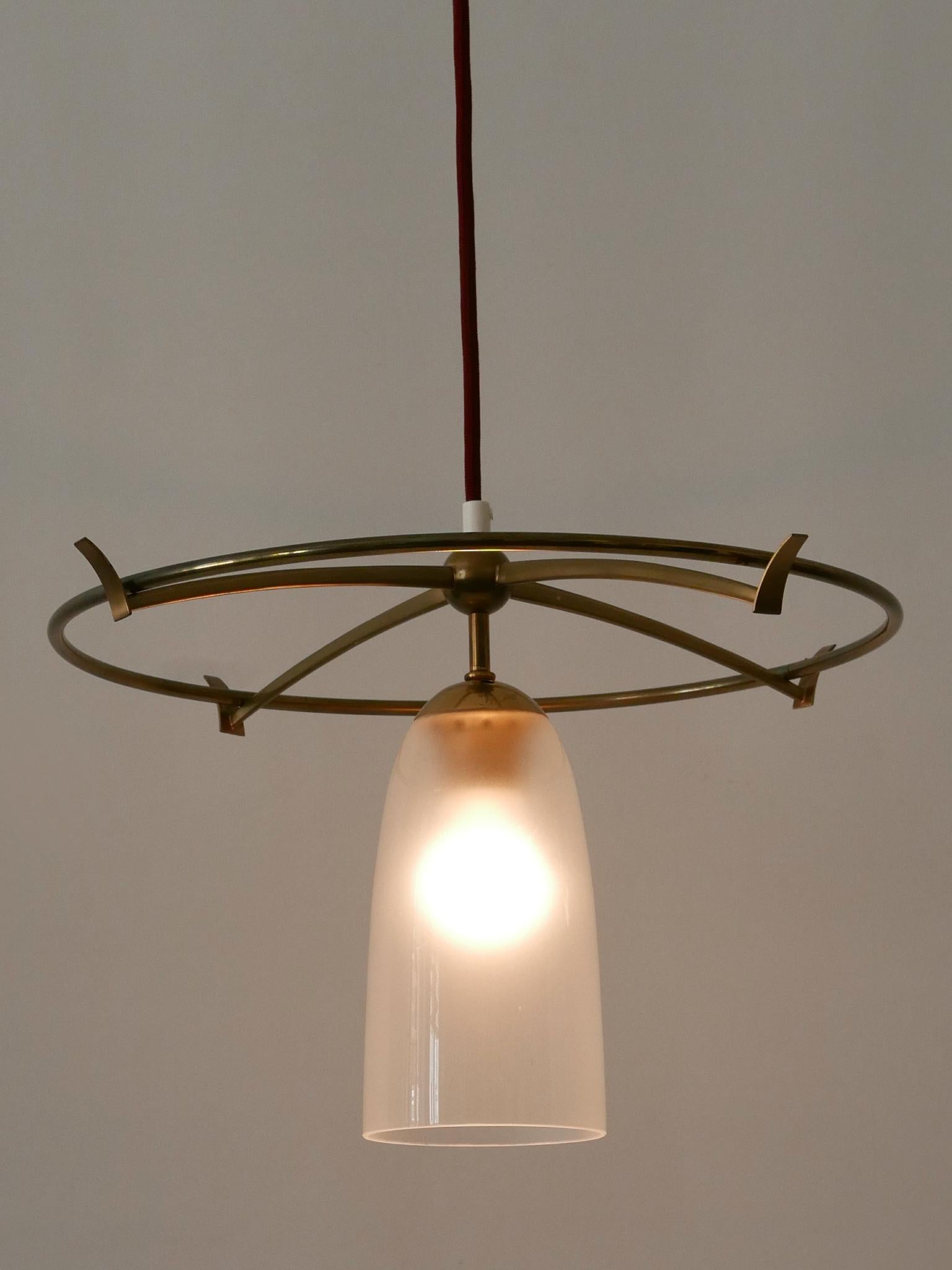 Minimalistic Mid-Century Modern Brass & Glass UFO Pendant Lamp Germany, 1950s For Sale 8