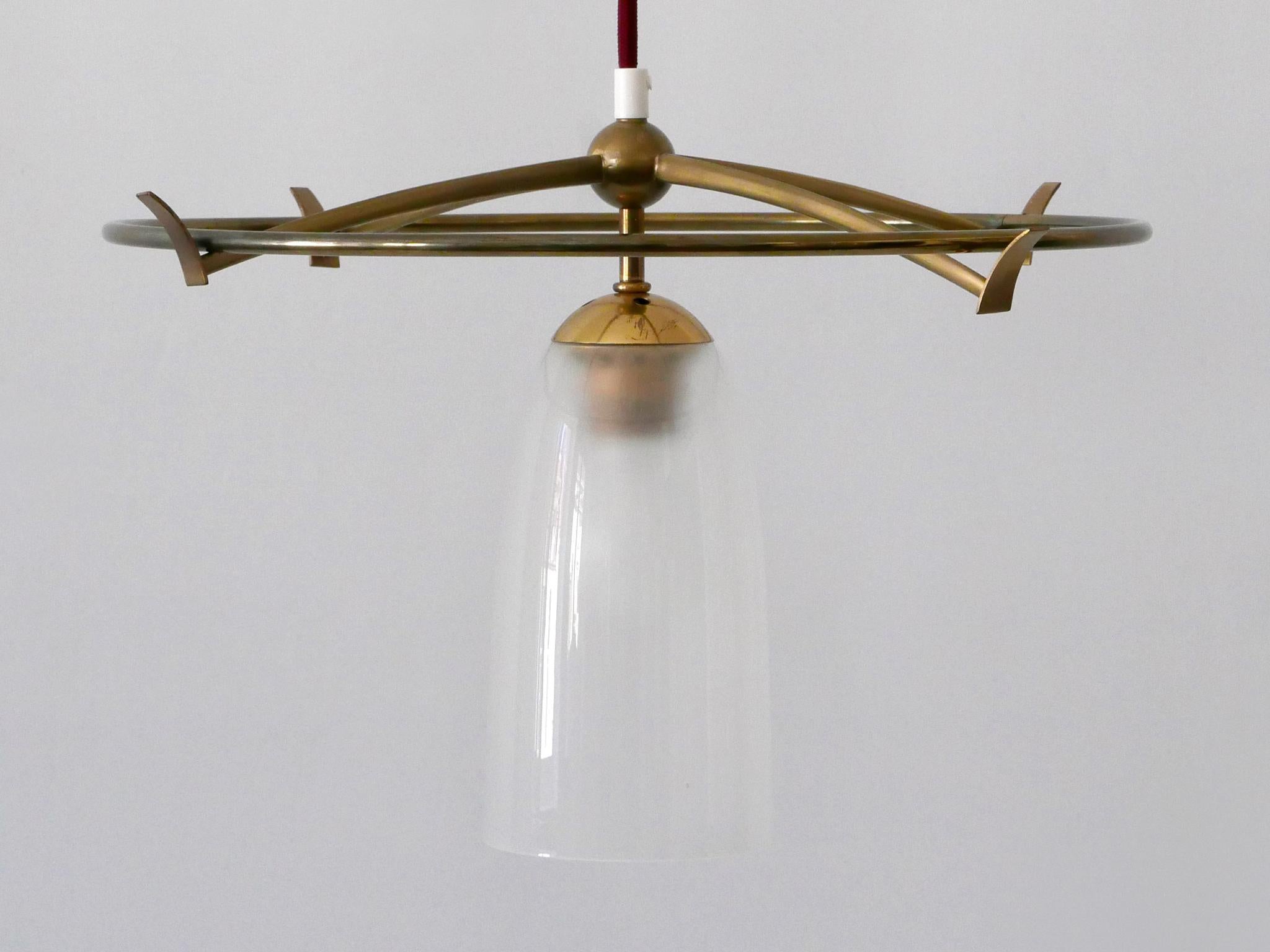 Minimalistic Mid-Century Modern Brass & Glass UFO Pendant Lamp Germany, 1950s For Sale 9