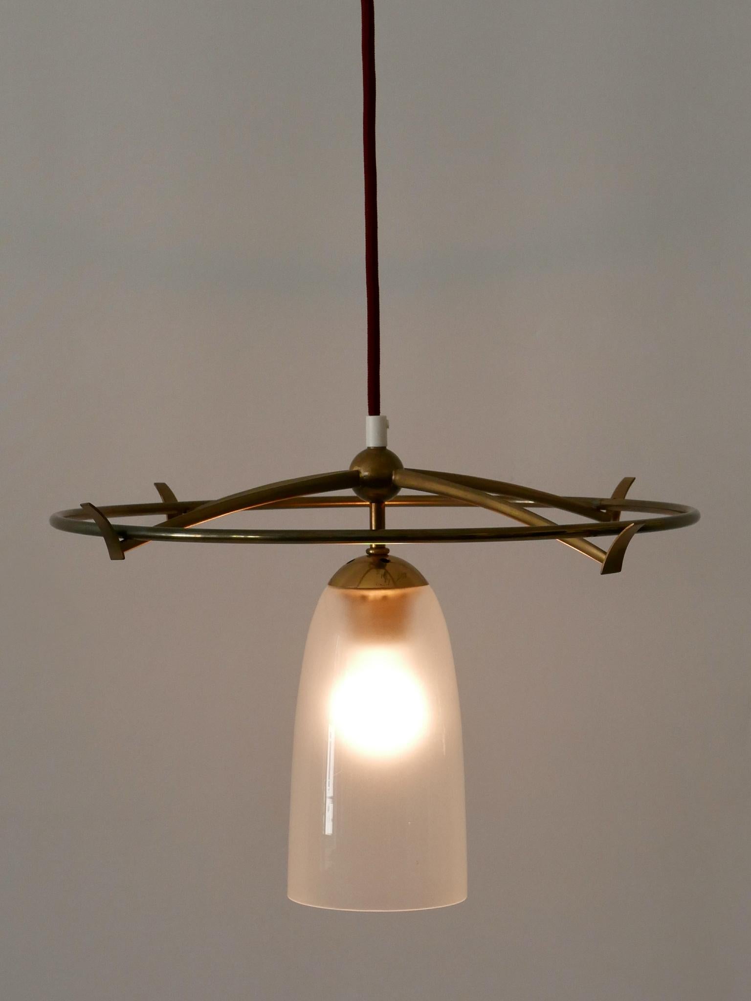 Minimalistic Mid-Century Modern Brass & Glass UFO Pendant Lamp Germany, 1950s For Sale 11