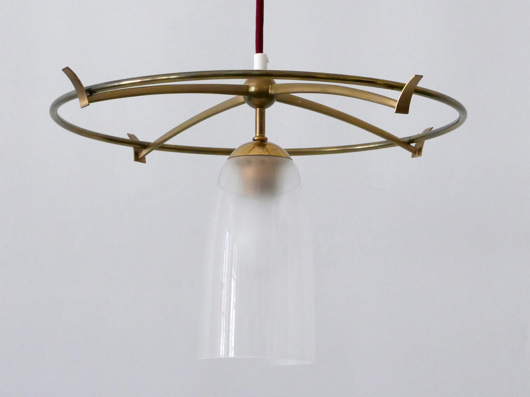 Minimalistic Mid-Century Modern Brass & Glass UFO Pendant Lamp Germany, 1950s For Sale 12