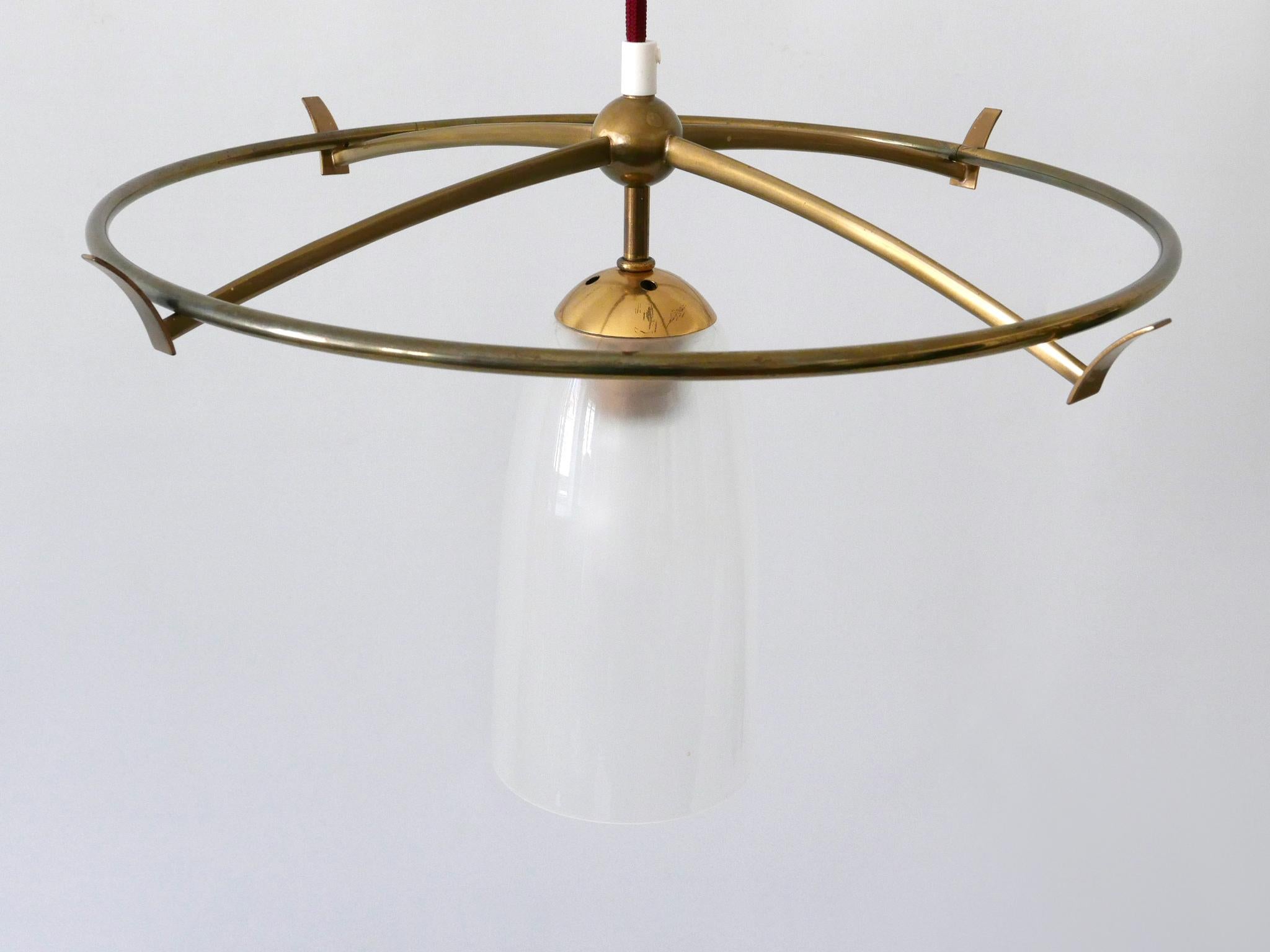 Minimalistic Mid-Century Modern Brass & Glass UFO Pendant Lamp Germany, 1950s For Sale 14