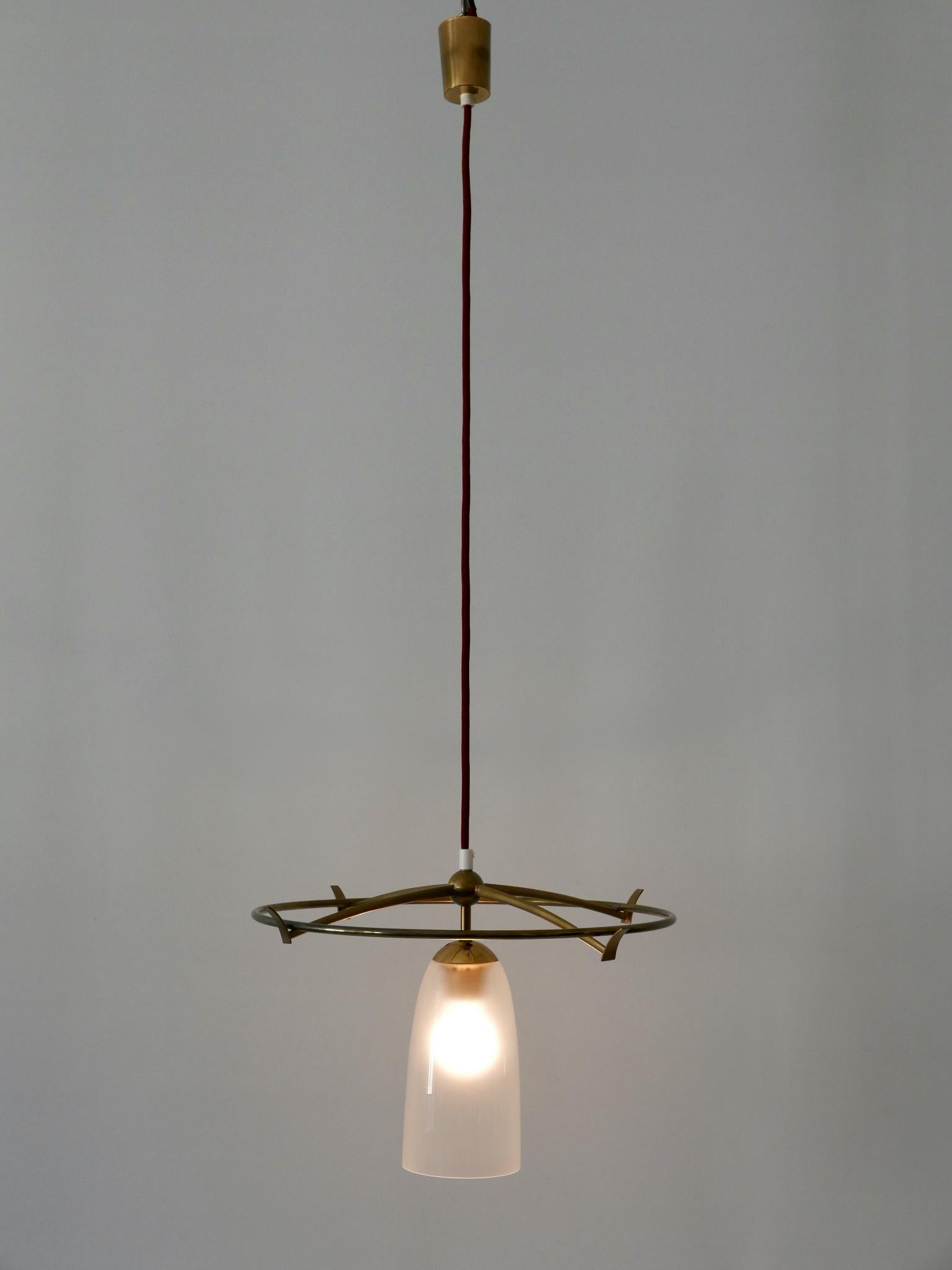 Minimalistic Mid-Century Modern Brass & Glass UFO Pendant Lamp Germany, 1950s For Sale 1