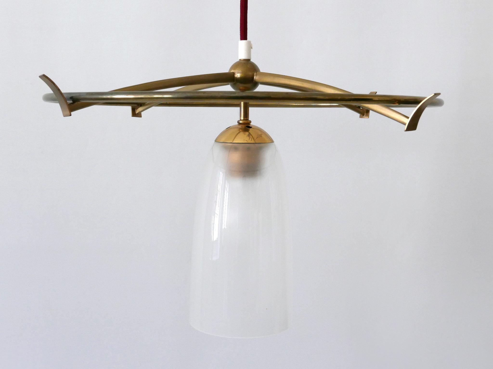 Minimalistic Mid-Century Modern Brass & Glass UFO Pendant Lamp Germany, 1950s For Sale 2