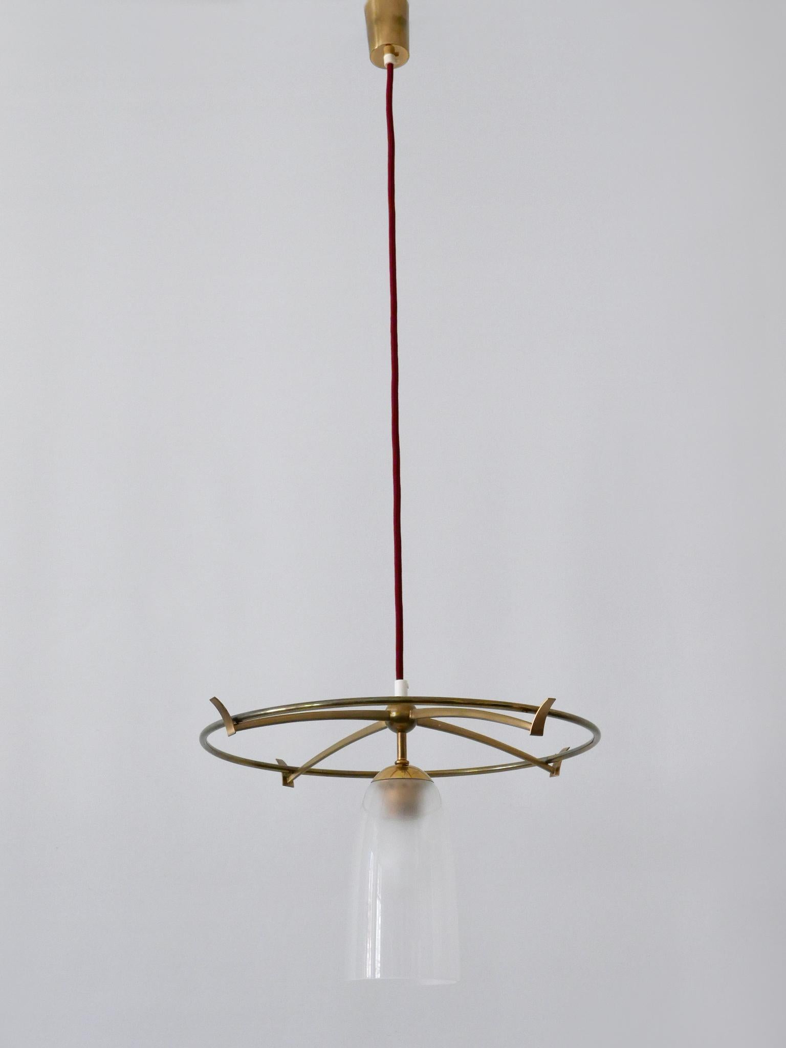 Minimalistic Mid-Century Modern Brass & Glass UFO Pendant Lamp Germany, 1950s For Sale 4