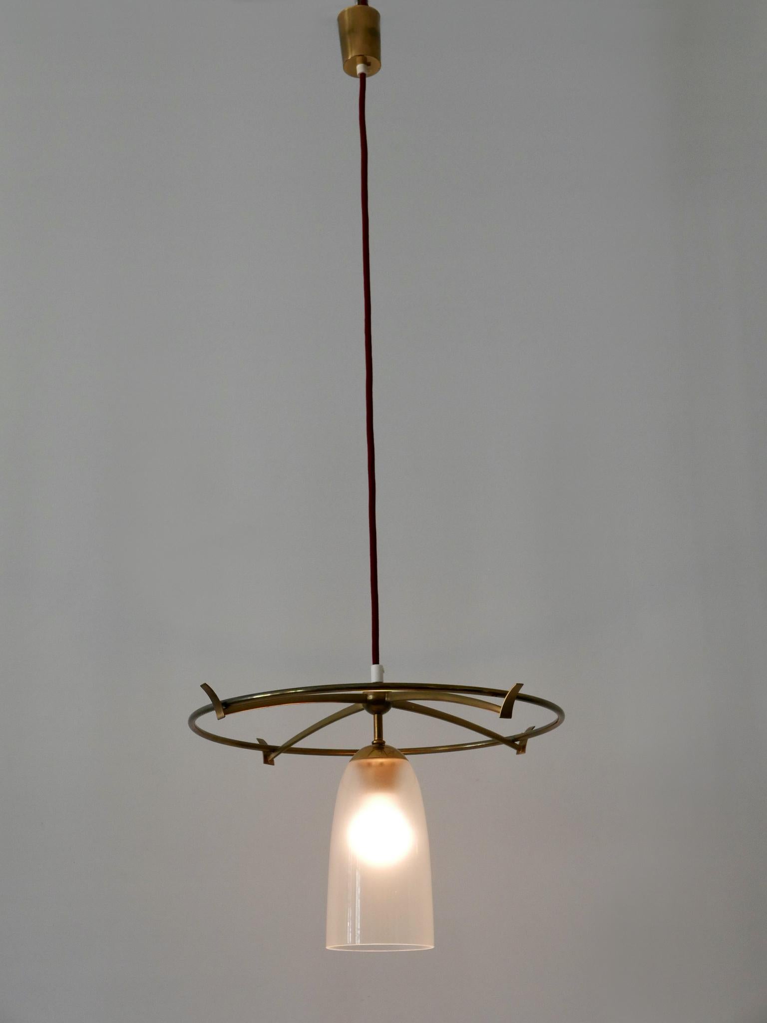 Minimalistic Mid-Century Modern Brass & Glass UFO Pendant Lamp Germany, 1950s For Sale 5