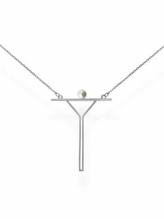Ciondolo minimalista contemporaneo con perla e catena d'argento dorato .925
