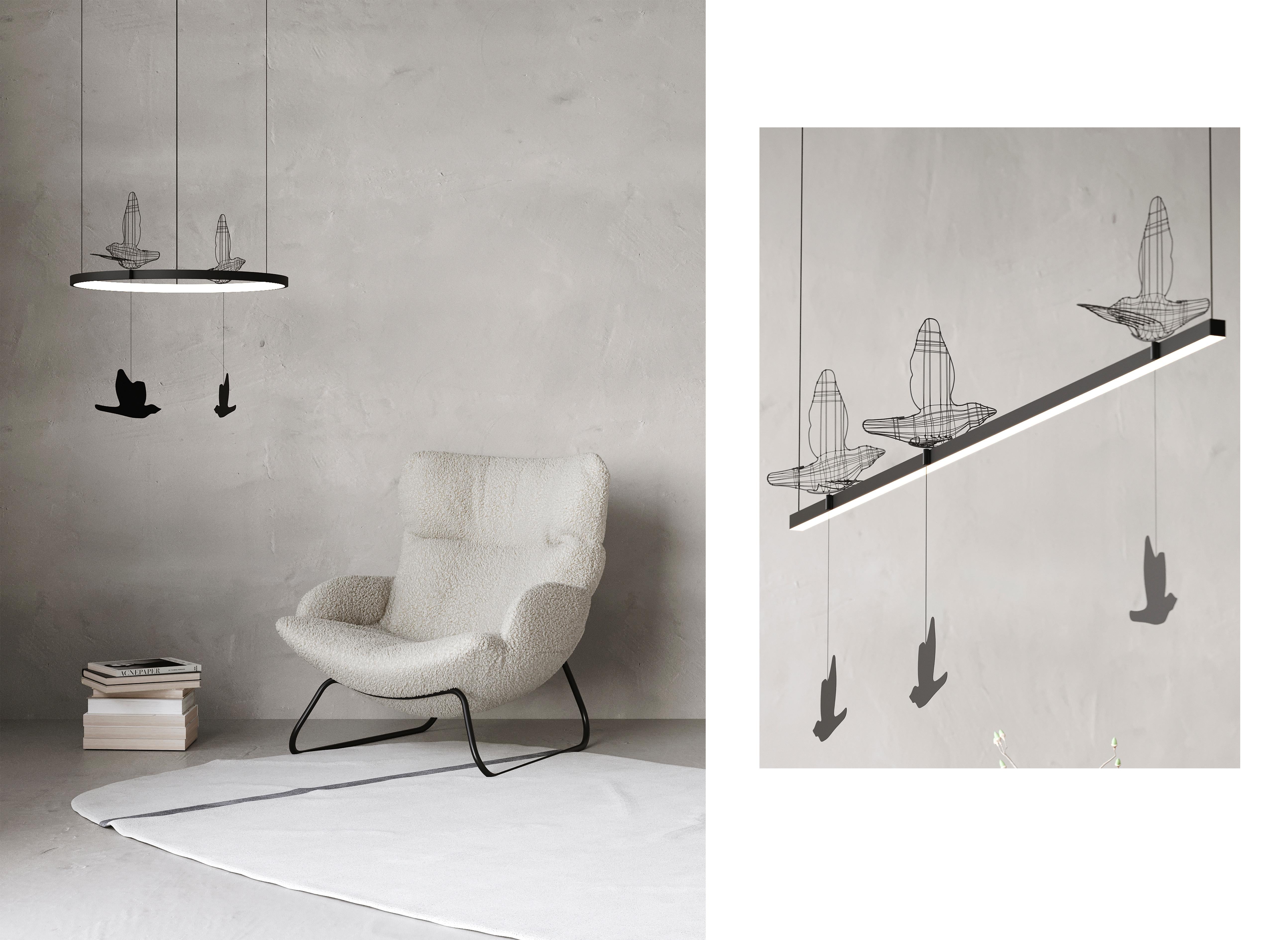 Minimalistic Pendant Lamp “Flight Shadows” 1500 mm , Modern Steel Lighting In New Condition For Sale In Vilnius, LT