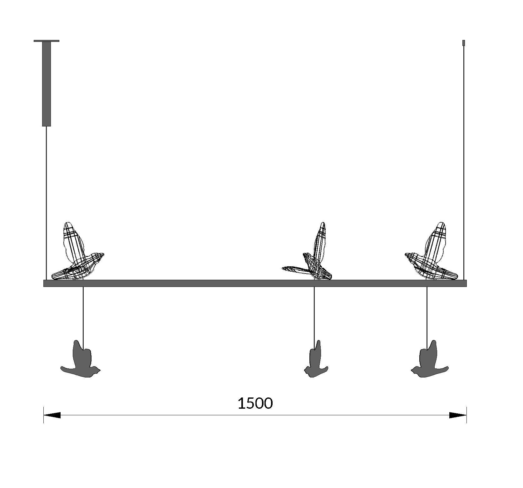 Contemporary Minimalistic Pendant Lamp “Flight Shadows” 1500 mm , Modern Steel Lighting For Sale