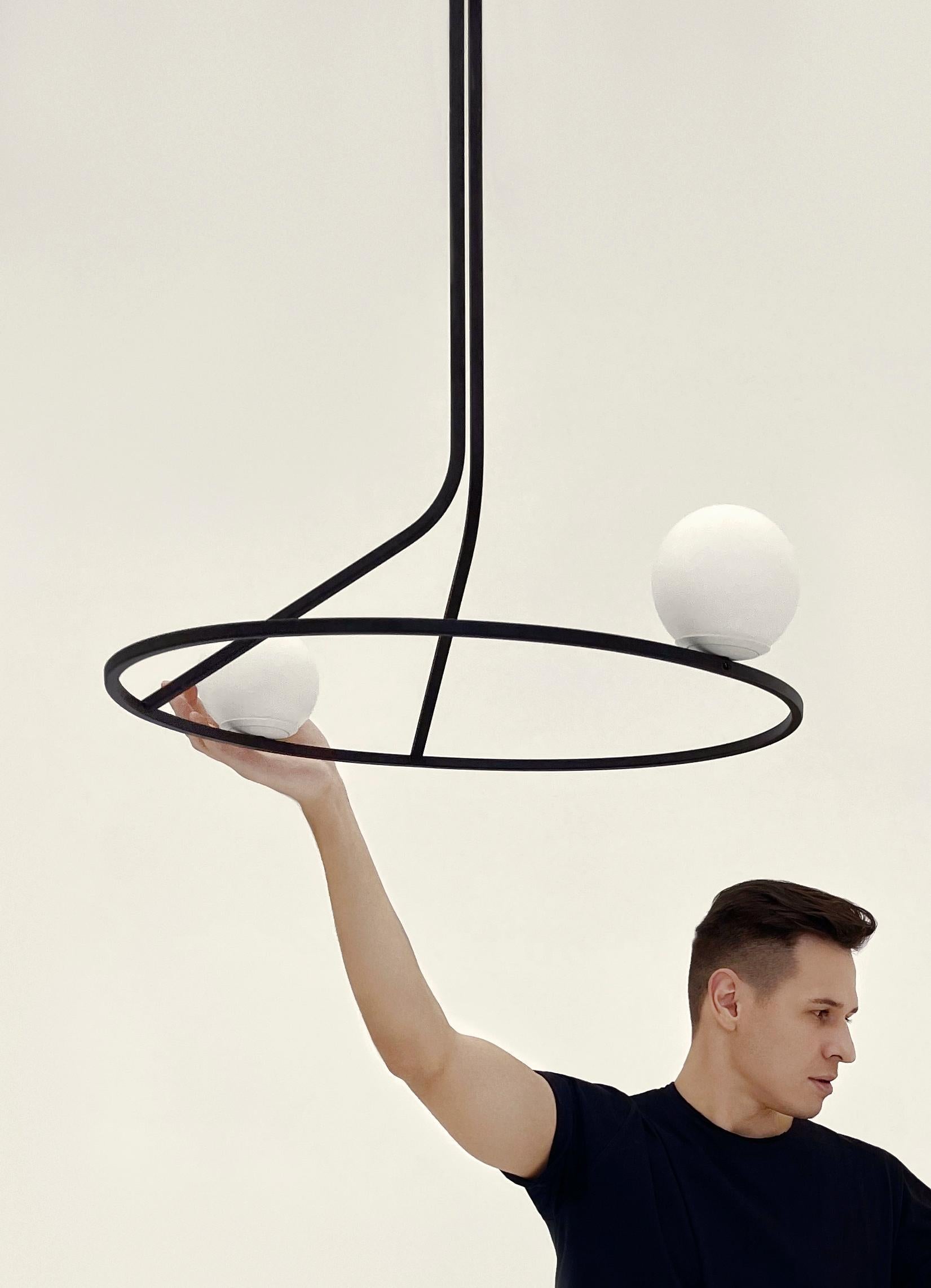 Lampe suspendue contemporaine minimaliste Na Linii, Pair Set verre opale en vente 10