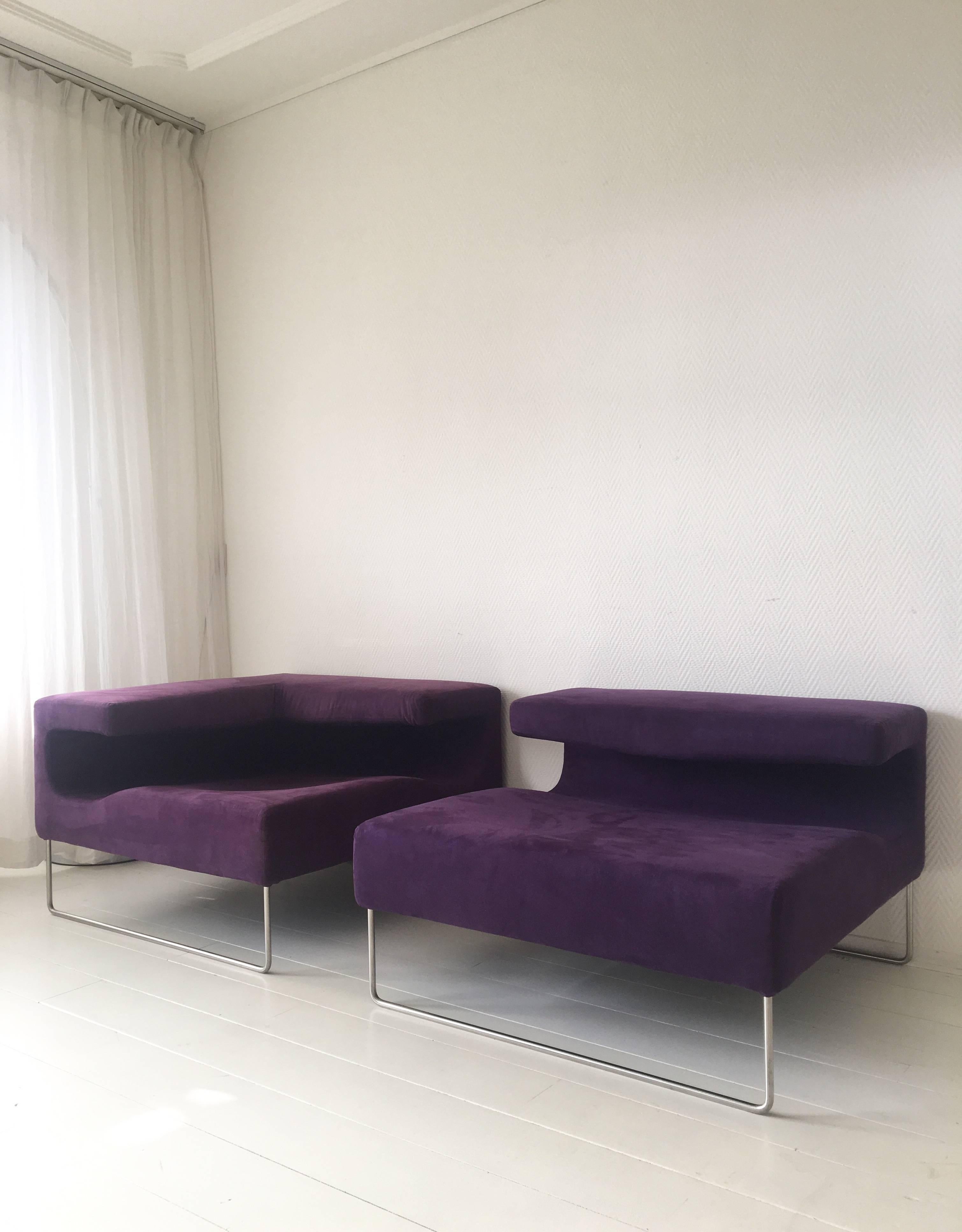 Minimalistic Purple Suede Chairs by Patricia Urquiola for Moroso In Good Condition For Sale In Schagen, NL