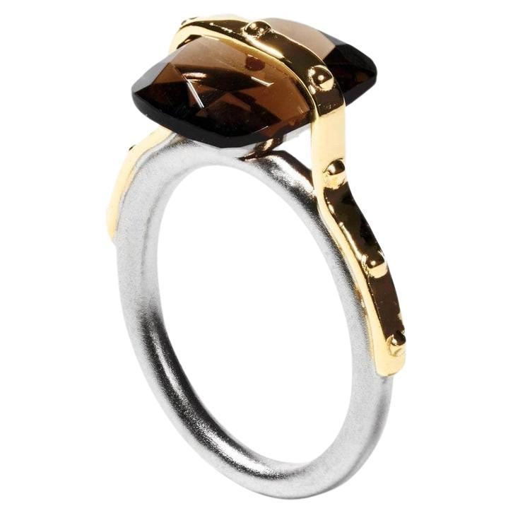 Artigiano Anello minimalista di cristallo di quarzo fumé misterioso Safir German Kabirski in vendita