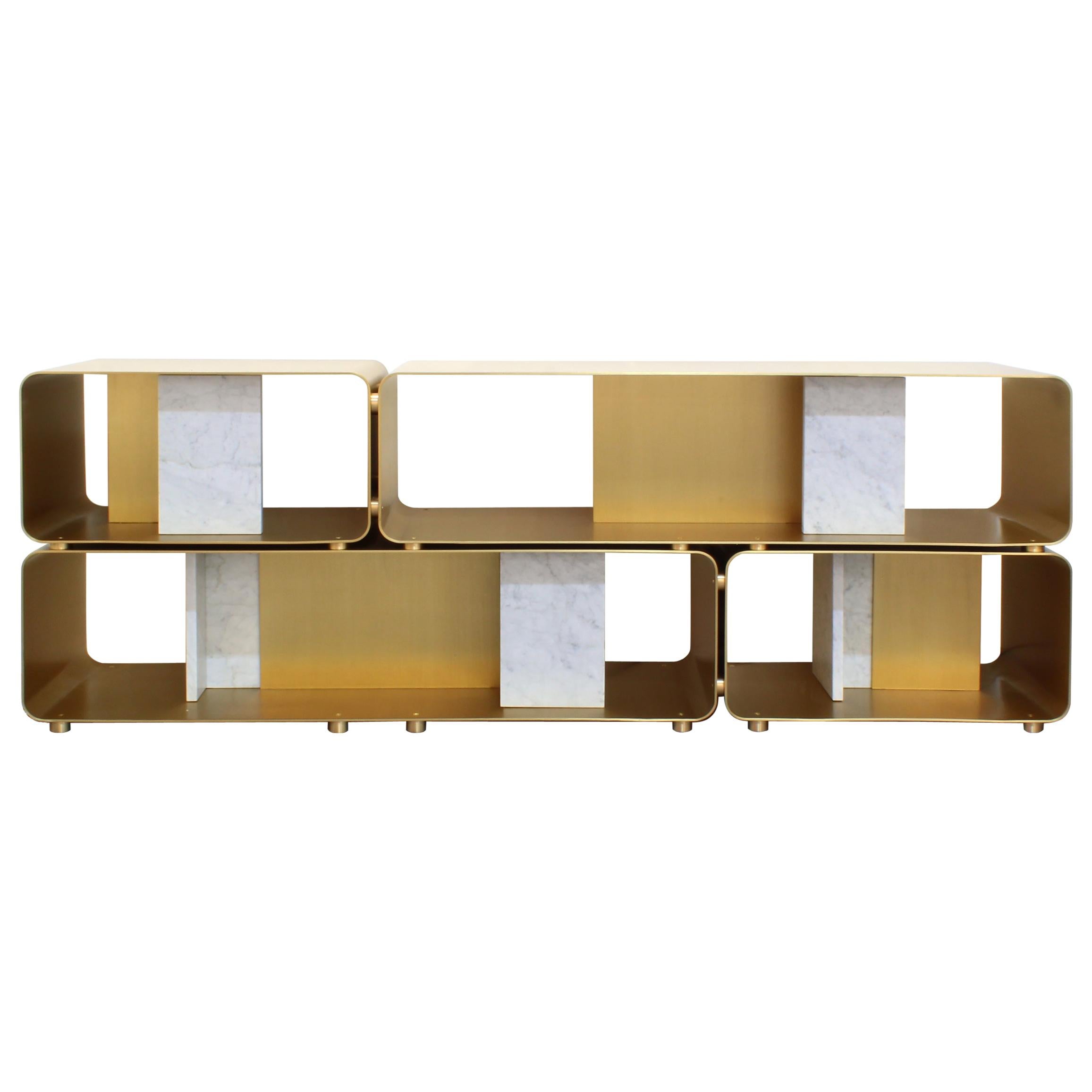 Minimalistic Sideboard INT, SD with Carrara Marble, Metal and Brushed Brass For Sale