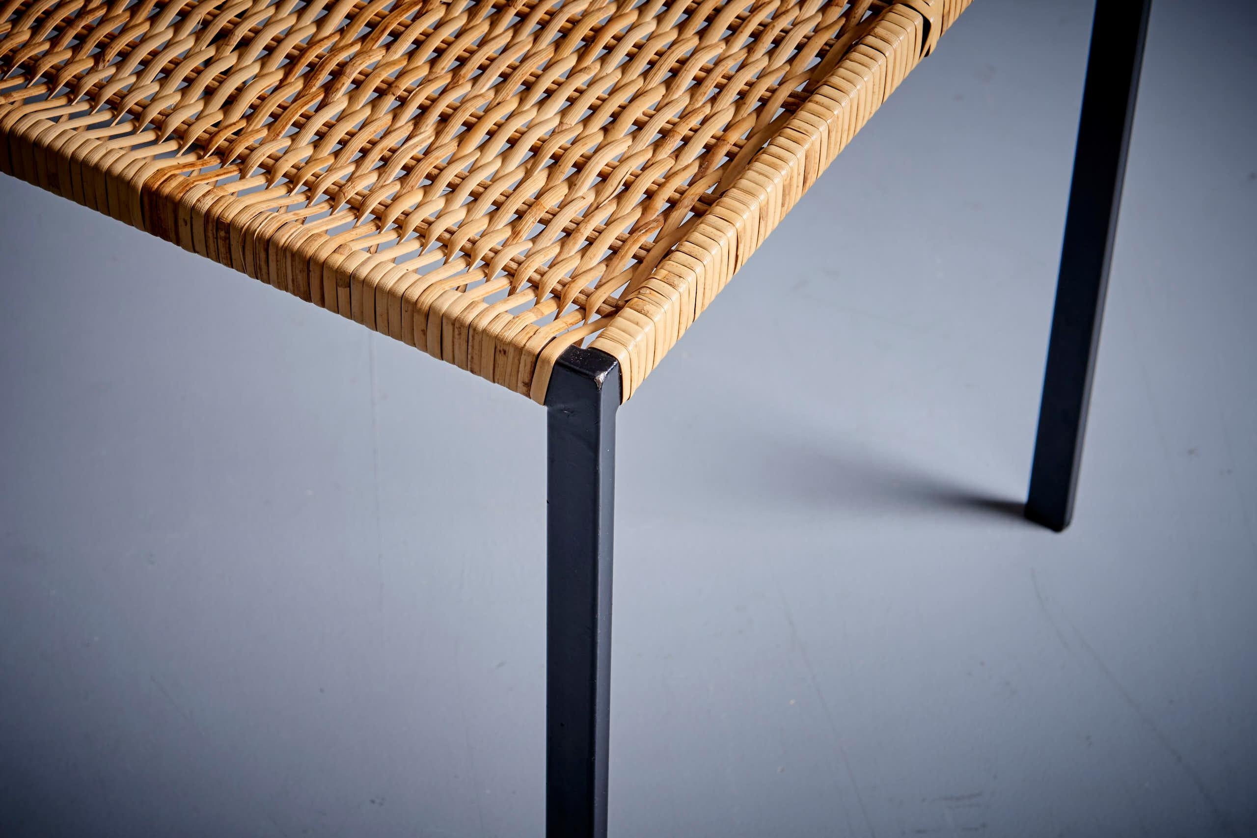 Minimalistic steel and Rattan Side Chair in the style of Martin Visser For Sale 5