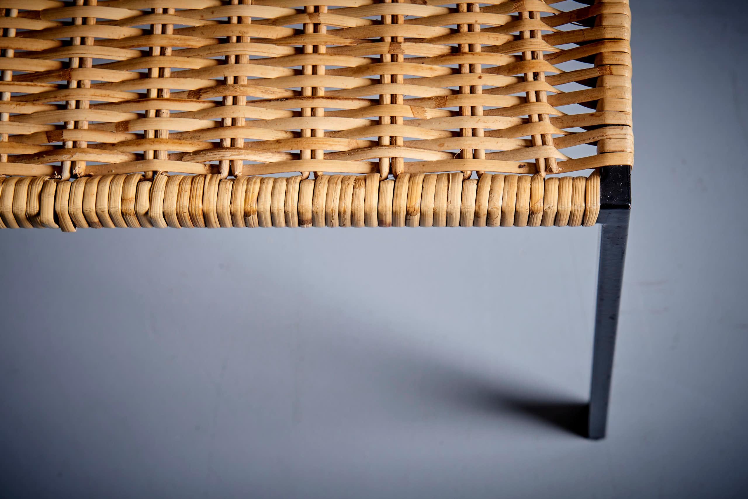 Minimalistic steel and Rattan Side Chair in the style of Martin Visser For Sale 1