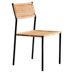 Minimalistischer Beistellstuhl aus Stahl und Rattan im Stil von Martin Visser