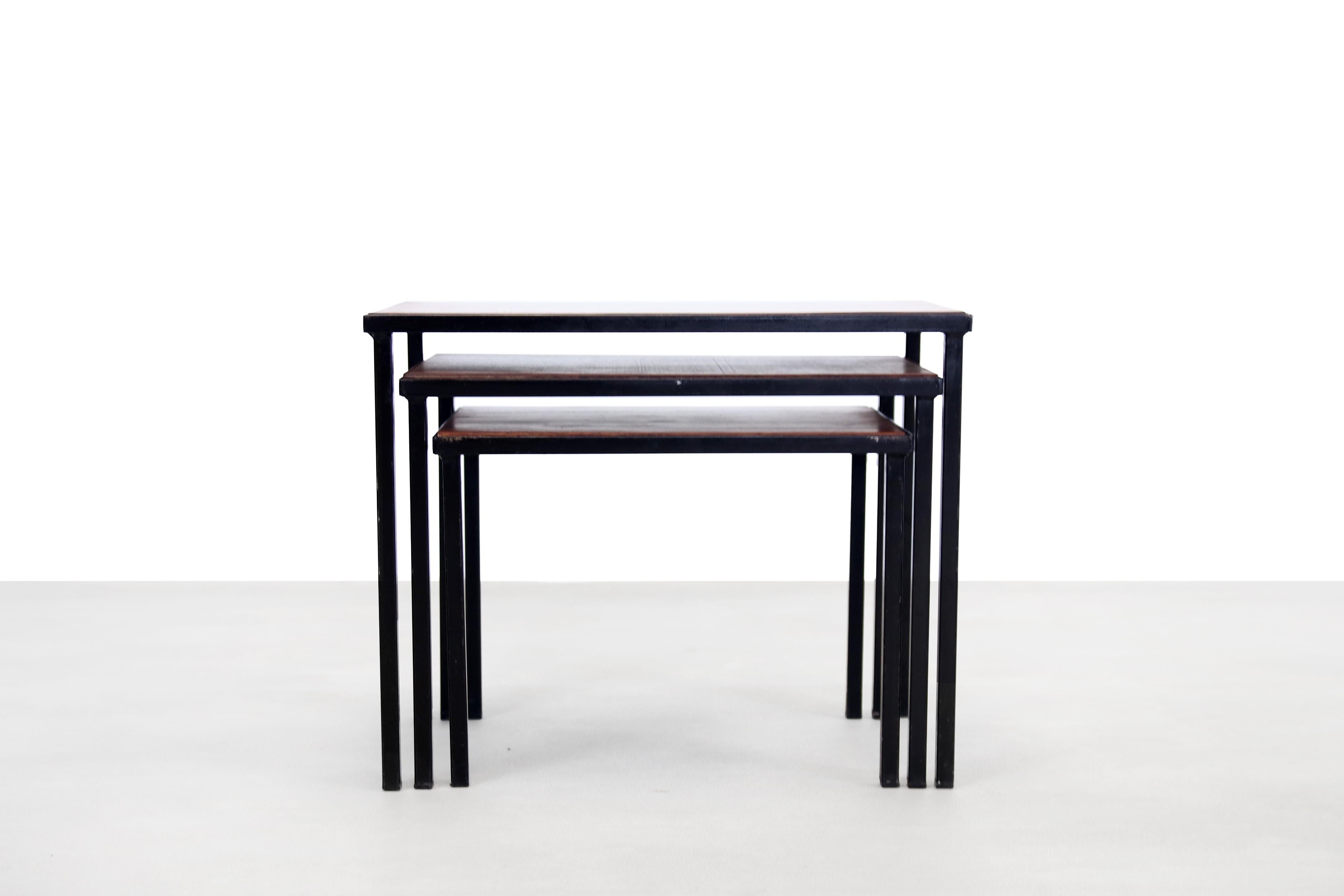 Mid-Century Modern Minimalistic set of Teak side or Nesting Tables from Artimeta, Dutch design 1960