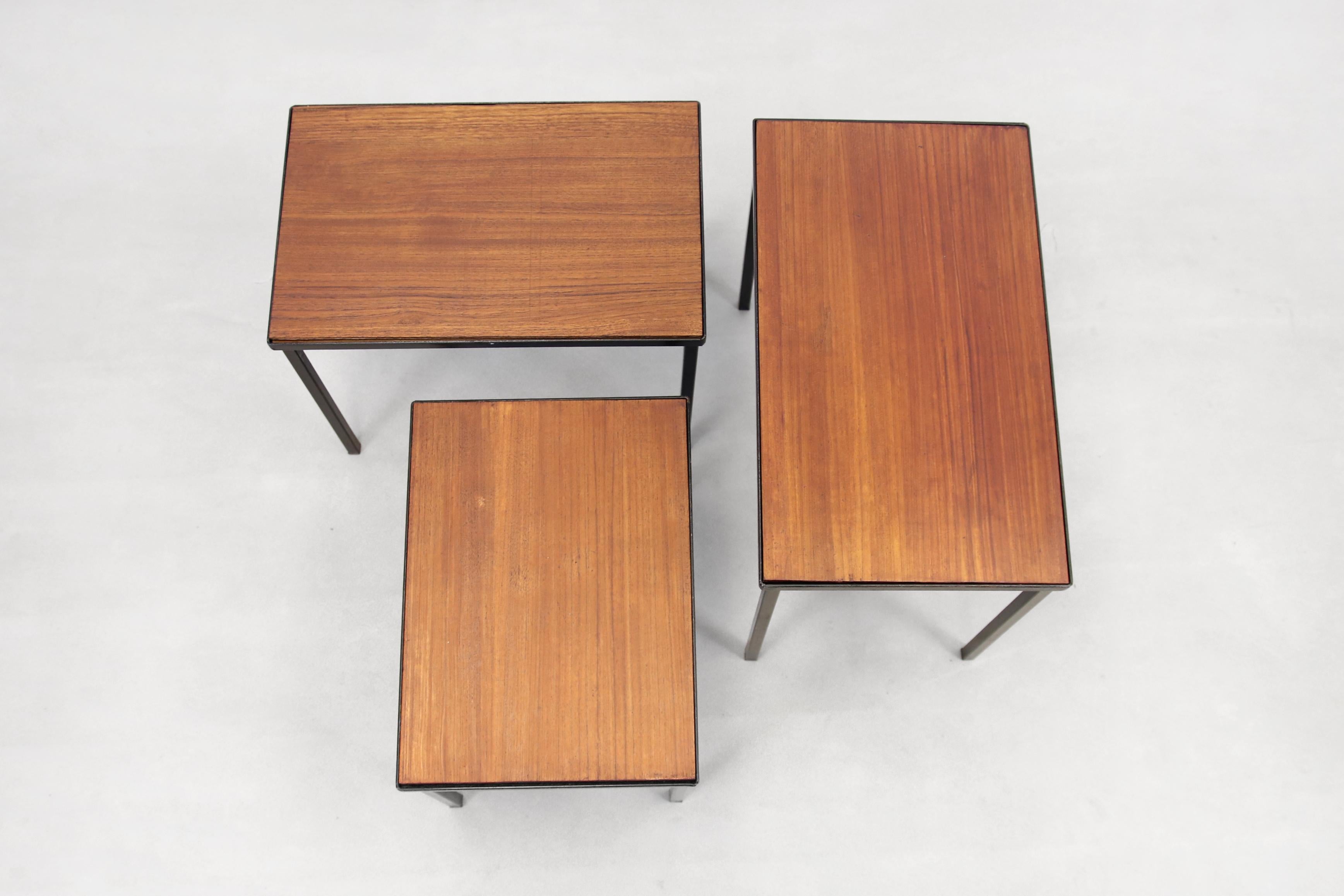 Painted Minimalistic set of Teak side or Nesting Tables from Artimeta, Dutch design 1960