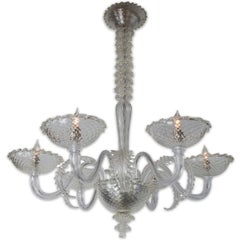 Minimalistic Vintage Murano Balonton Crystal Six Arm Leaf Chandelier By Seguso