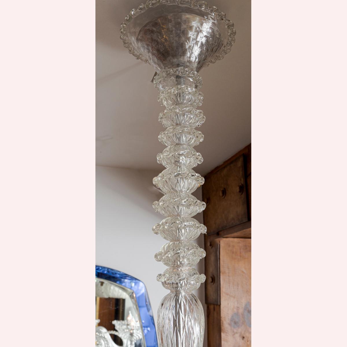 Minimalistic Vintage Murano Balonton Crystal Six Arm Leaf Chandelier By Seguso In Excellent Condition For Sale In Westport, CT