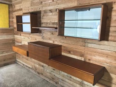 Minimalistic Vintage Totally free-hanging teak 1960 Retro Desk, shelves cupboard