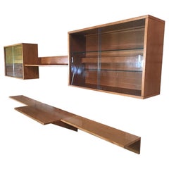 Minimalista Vintage Totalmente appeso in teak 1960 Scrivania retrò, scaffali armadio