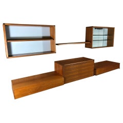 Minimalista Vintage Totalmente appeso in teak 1960 Scrivania retrò, scaffali armadio
