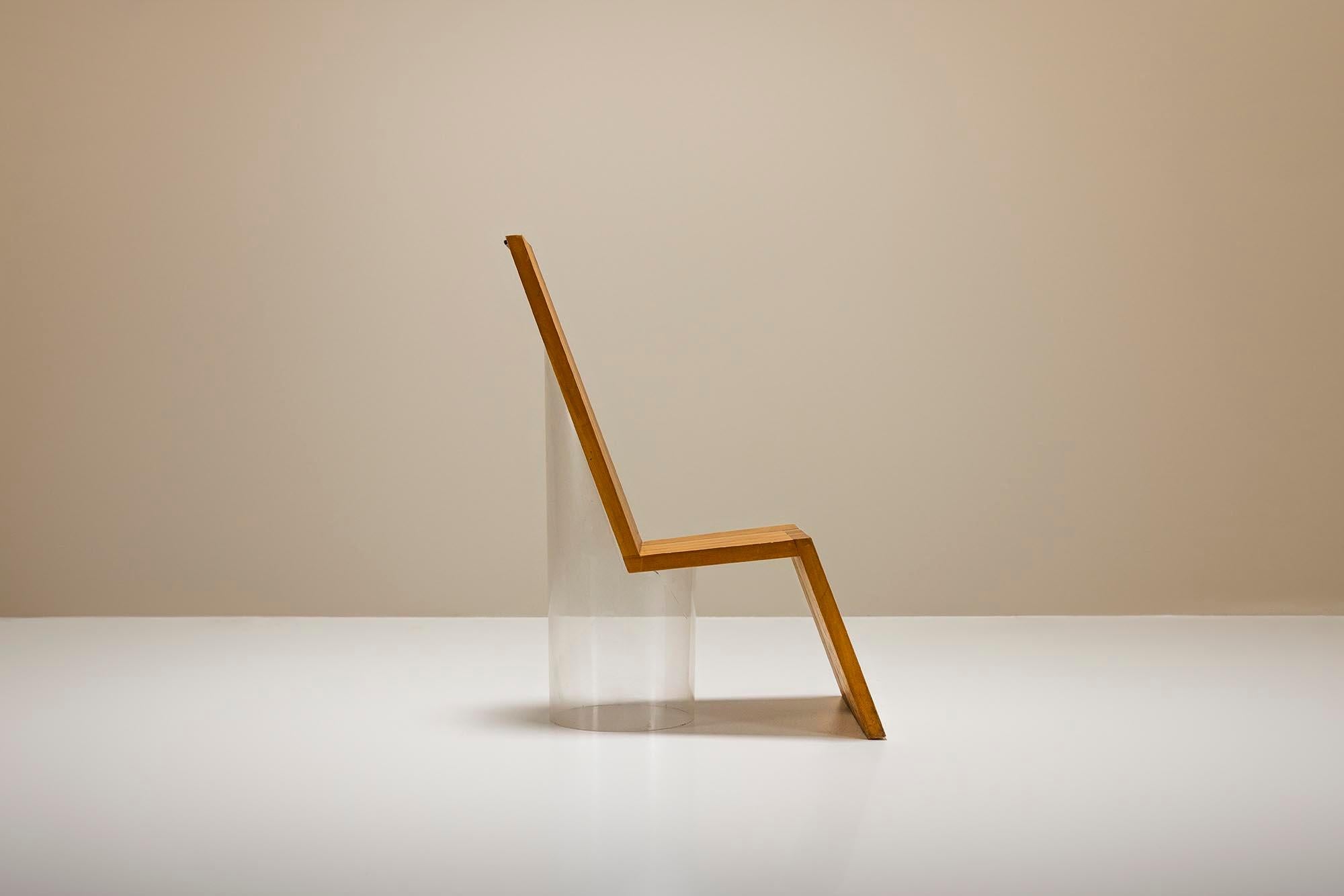 Late 20th Century Minimalistic Wall Resting Chair In Oak by F. Weerkamp, Netherlands 1980's