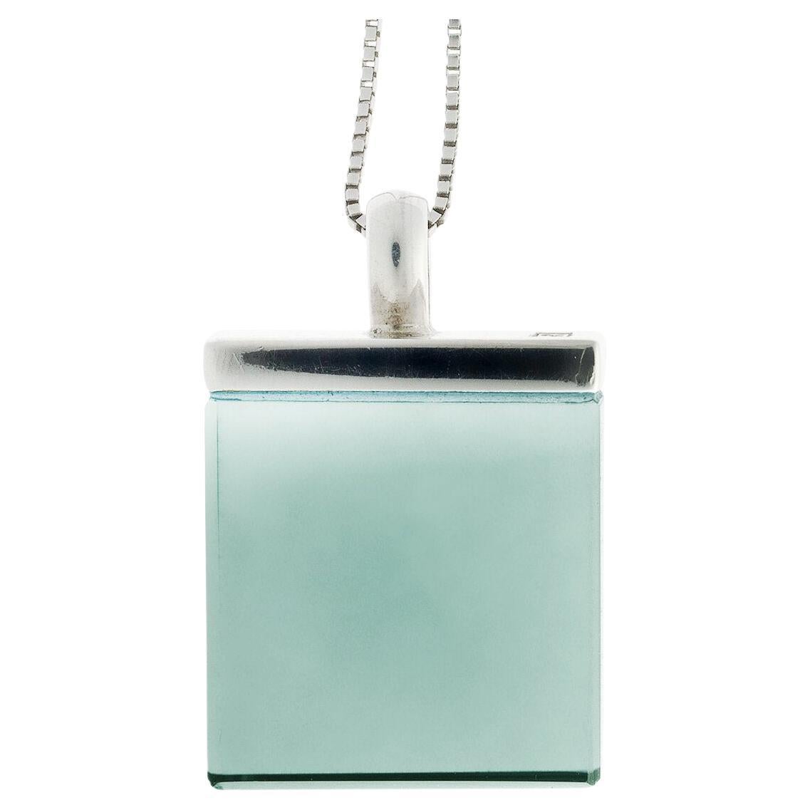 Minimalistic White Gold Pendant Necklace with Minty Prasiolite Featured in Vogue