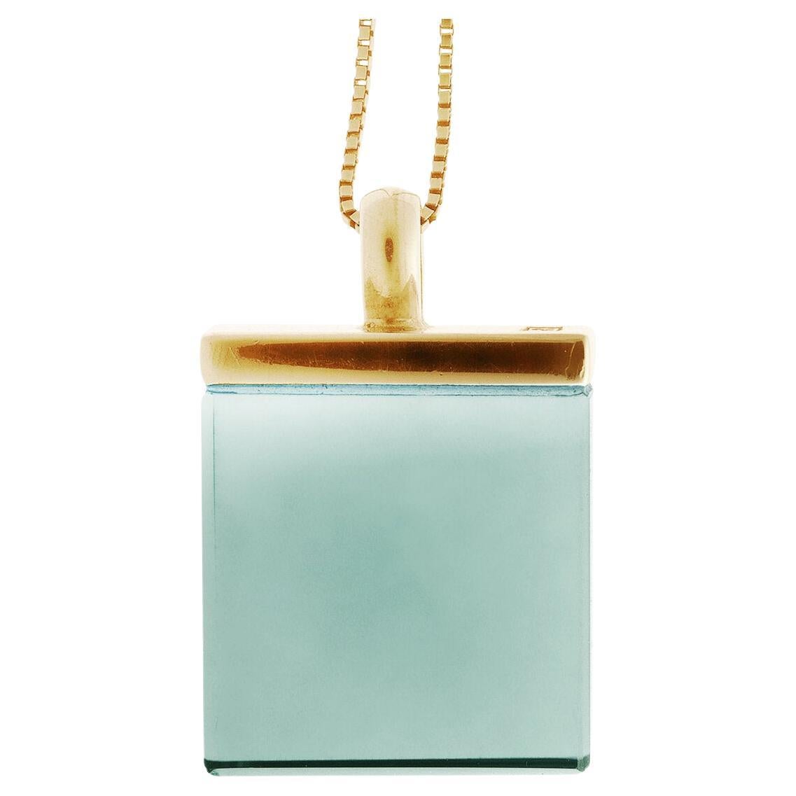 Minimalistic Yellow Gold Pendant Necklace with Minty Quartz Featured in Vogue