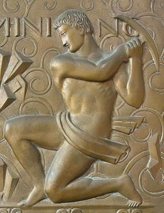"Mining", Important, Rare Art Deco Bronze Panel, Fisher Bldg, Detroit by Maroti