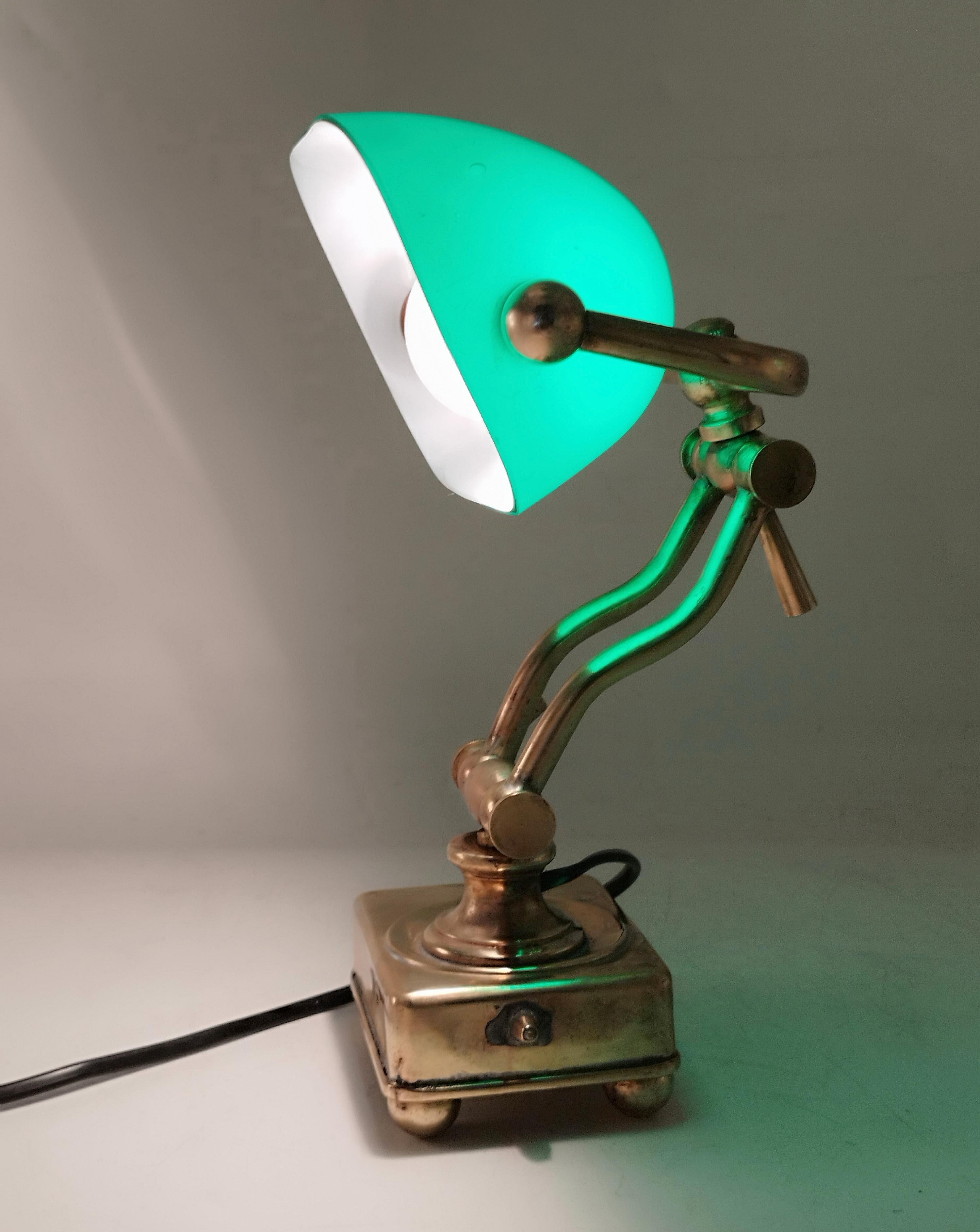 Ministerial Brass and Green Glass Table Lamp, Germany 1950s For Sale 5